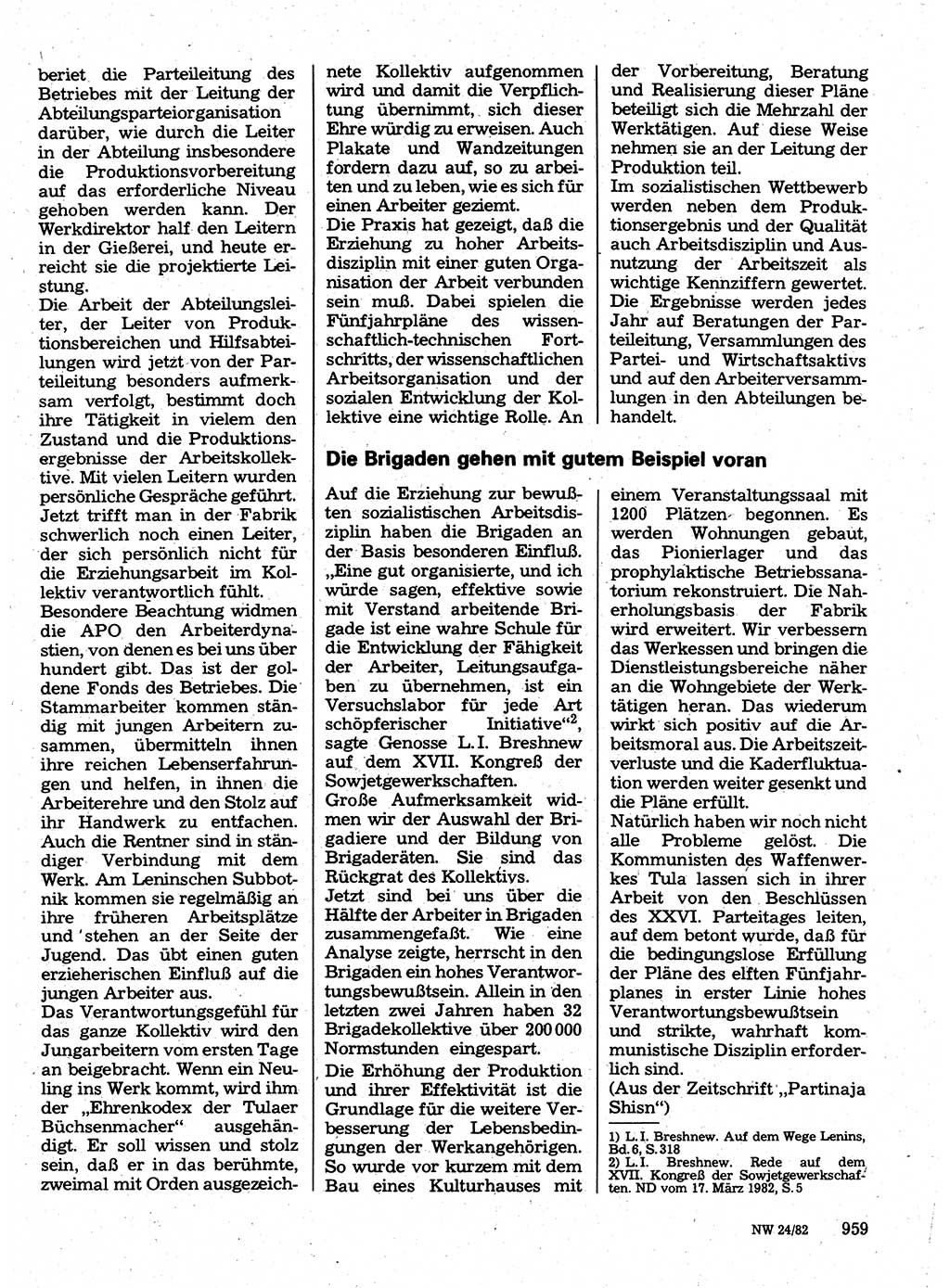 Neuer Weg (NW), Organ des Zentralkomitees (ZK) der SED (Sozialistische Einheitspartei Deutschlands) für Fragen des Parteilebens, 37. Jahrgang [Deutsche Demokratische Republik (DDR)] 1982, Seite 959 (NW ZK SED DDR 1982, S. 959)