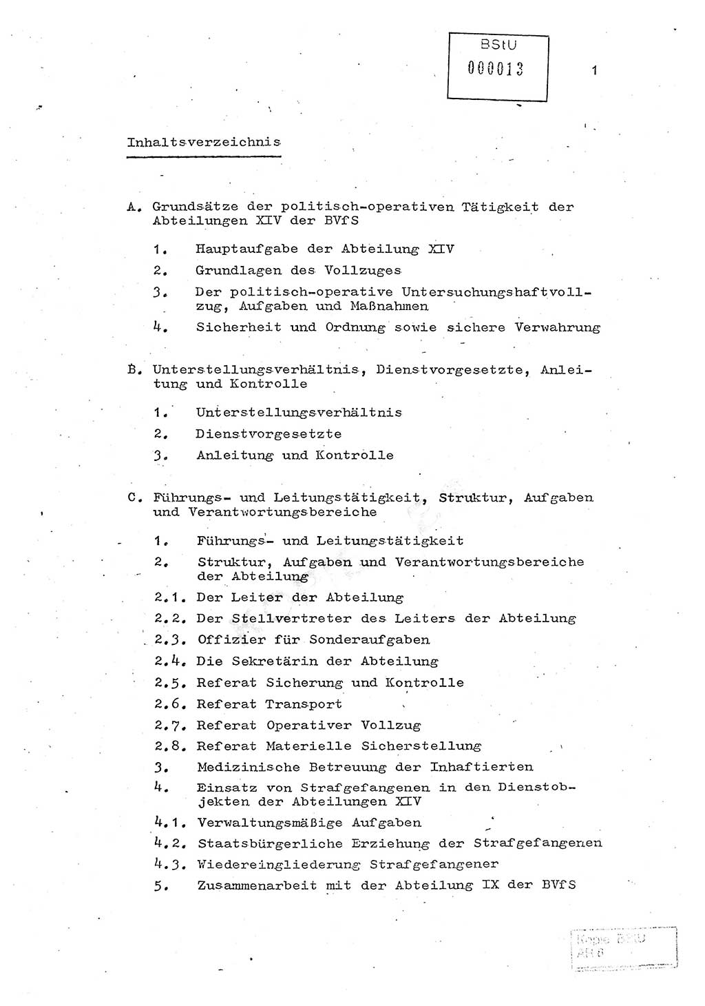 Rahmendienstanweisung zur politisch-operativen Dienstdurchführung in den Abteilungen ⅩⅣ der Bezirksverwaltungen (BV) für Staatssicherheit (Rahmendienstanweisung der Abt. ⅩⅣ der BVfS), Ministerium für Staatssicherheit [Deutsche Demokratische Republik (DDR)], Abteilung (Abt.) ⅩⅣ, Berlin 1982, Seite 1 (RDA MfS BVfS DDR Abt. ⅩⅣ /82 1982, S. 1)