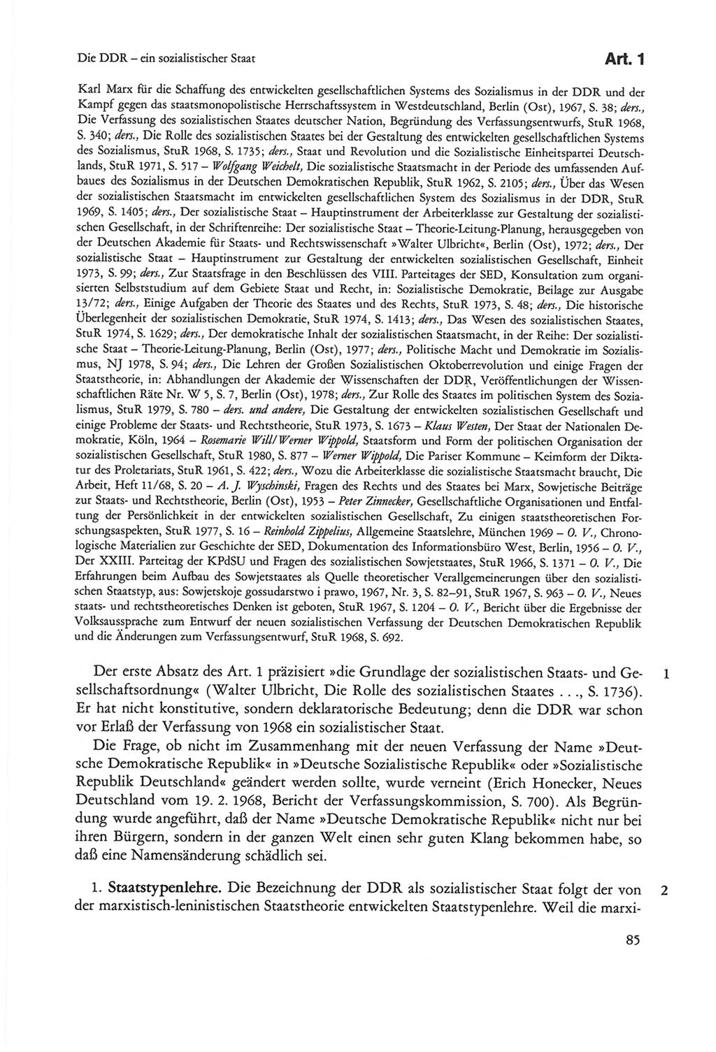 Die sozialistische Verfassung der Deutschen Demokratischen Republik (DDR), Kommentar 1982, Seite 85 (Soz. Verf. DDR Komm. 1982, S. 85)
