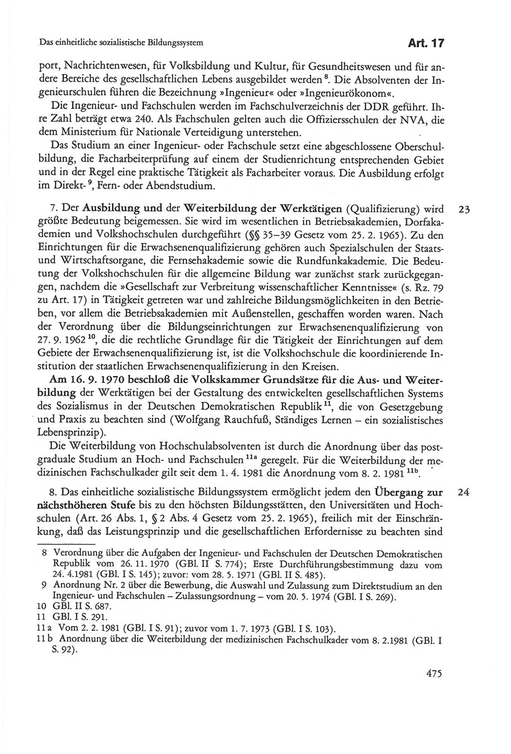 Die sozialistische Verfassung der Deutschen Demokratischen Republik (DDR), Kommentar 1982, Seite 475 (Soz. Verf. DDR Komm. 1982, S. 475)