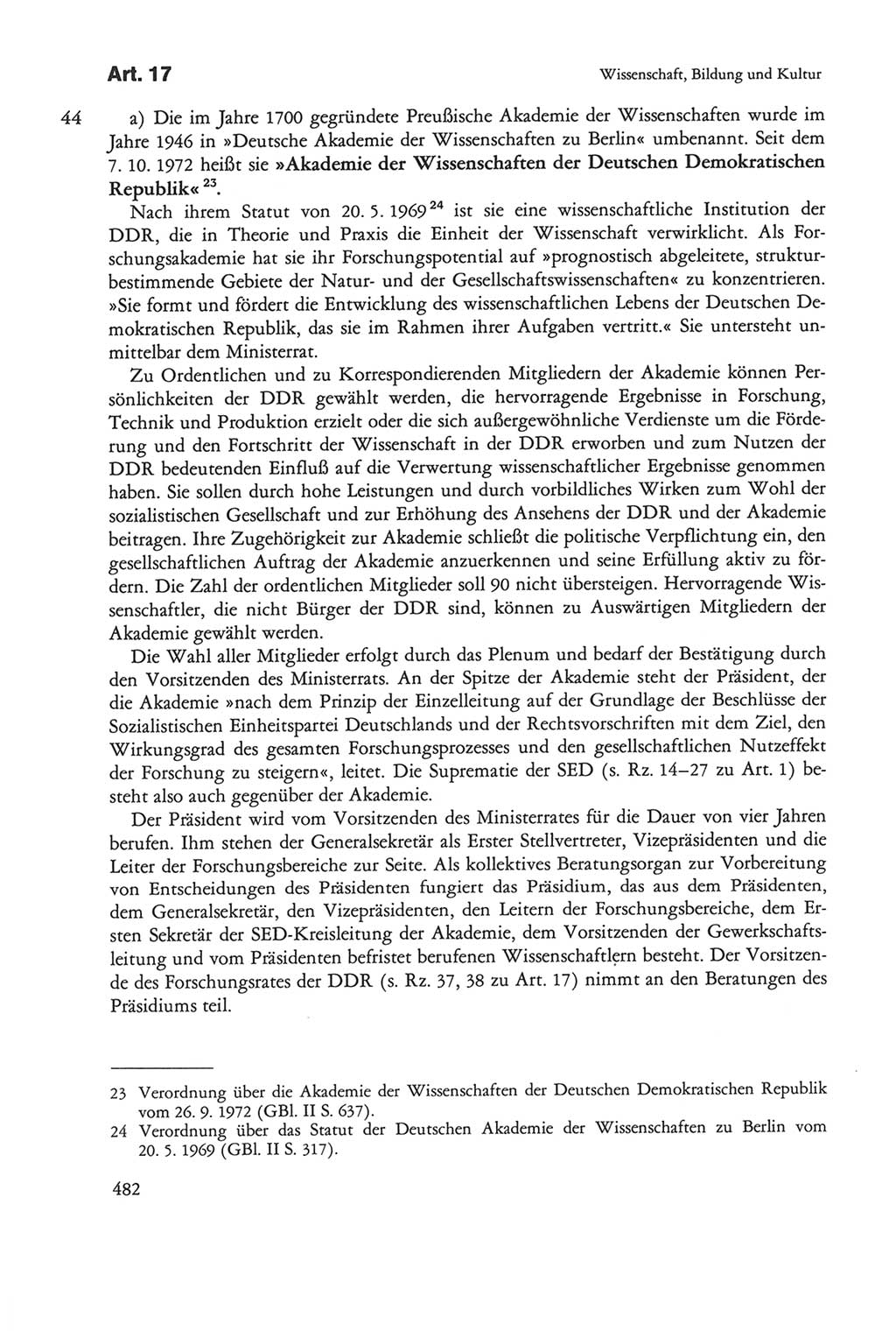 Die sozialistische Verfassung der Deutschen Demokratischen Republik (DDR), Kommentar 1982, Seite 482 (Soz. Verf. DDR Komm. 1982, S. 482)