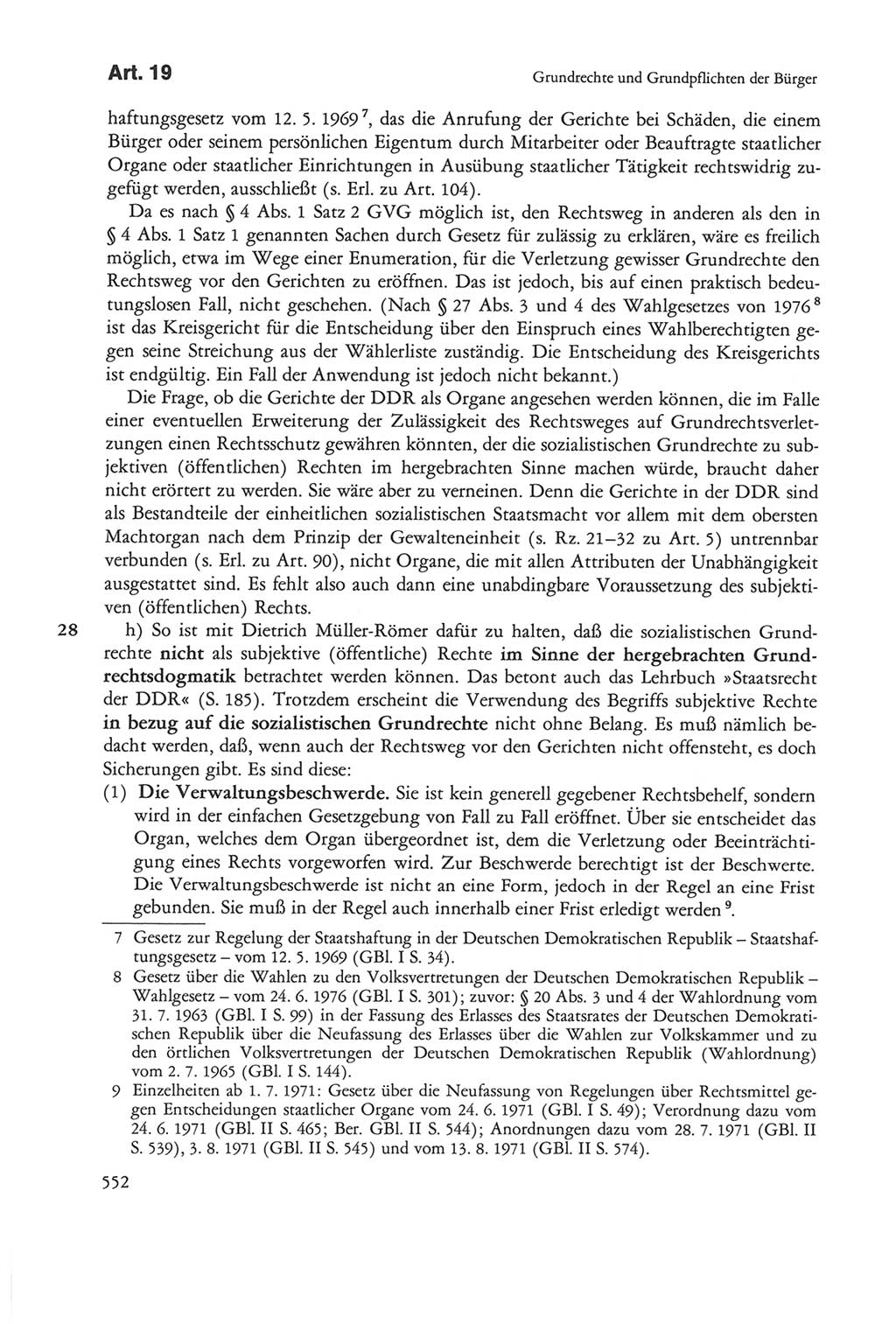 Die sozialistische Verfassung der Deutschen Demokratischen Republik (DDR), Kommentar 1982, Seite 552 (Soz. Verf. DDR Komm. 1982, S. 552)