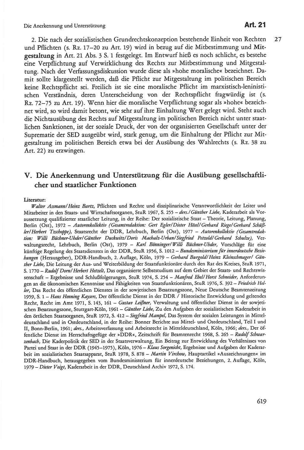 Die sozialistische Verfassung der Deutschen Demokratischen Republik (DDR), Kommentar 1982, Seite 619 (Soz. Verf. DDR Komm. 1982, S. 619)