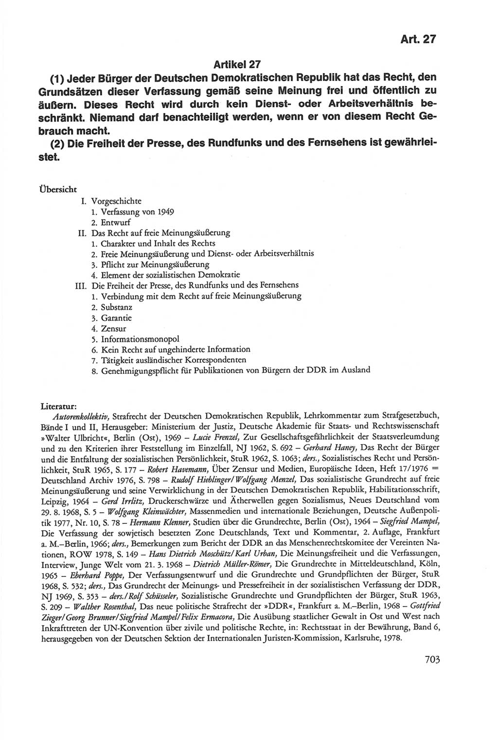Die sozialistische Verfassung der Deutschen Demokratischen Republik (DDR), Kommentar 1982, Seite 703 (Soz. Verf. DDR Komm. 1982, S. 703)