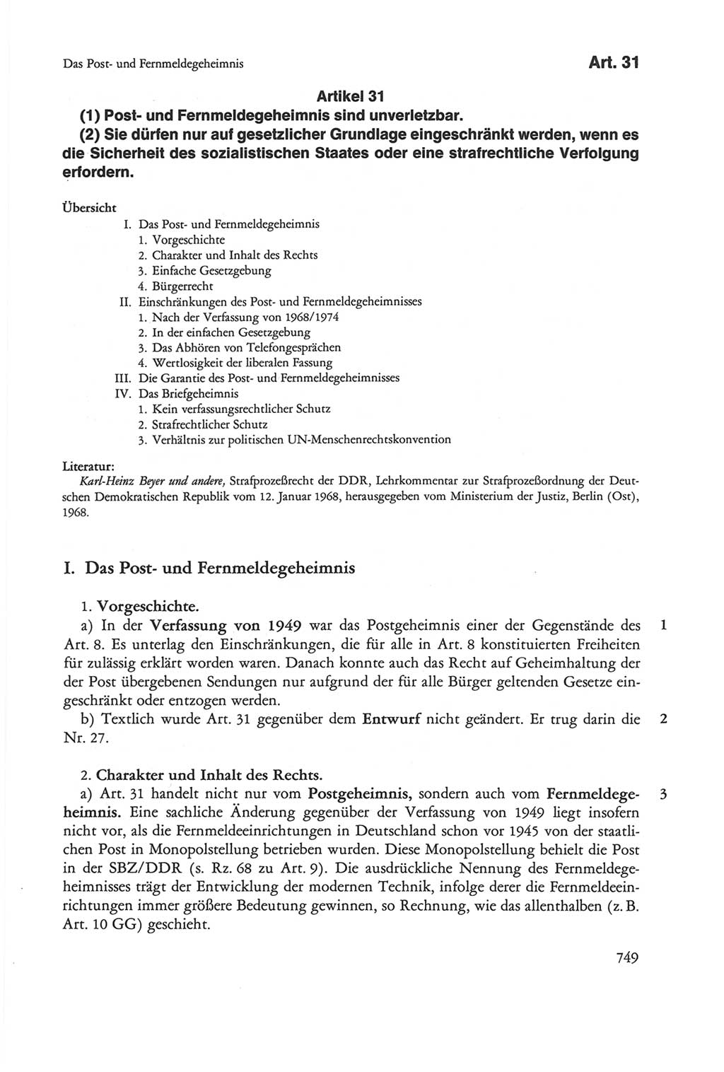 Die sozialistische Verfassung der Deutschen Demokratischen Republik (DDR), Kommentar 1982, Seite 749 (Soz. Verf. DDR Komm. 1982, S. 749)