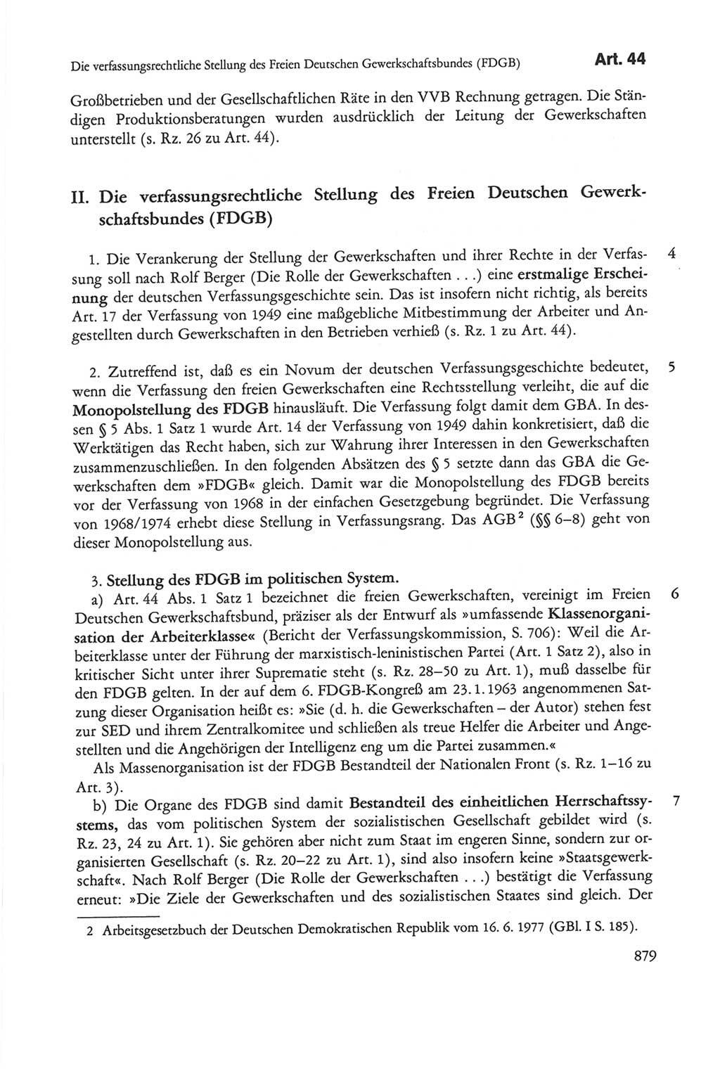 Die sozialistische Verfassung der Deutschen Demokratischen Republik (DDR), Kommentar 1982, Seite 879 (Soz. Verf. DDR Komm. 1982, S. 879)