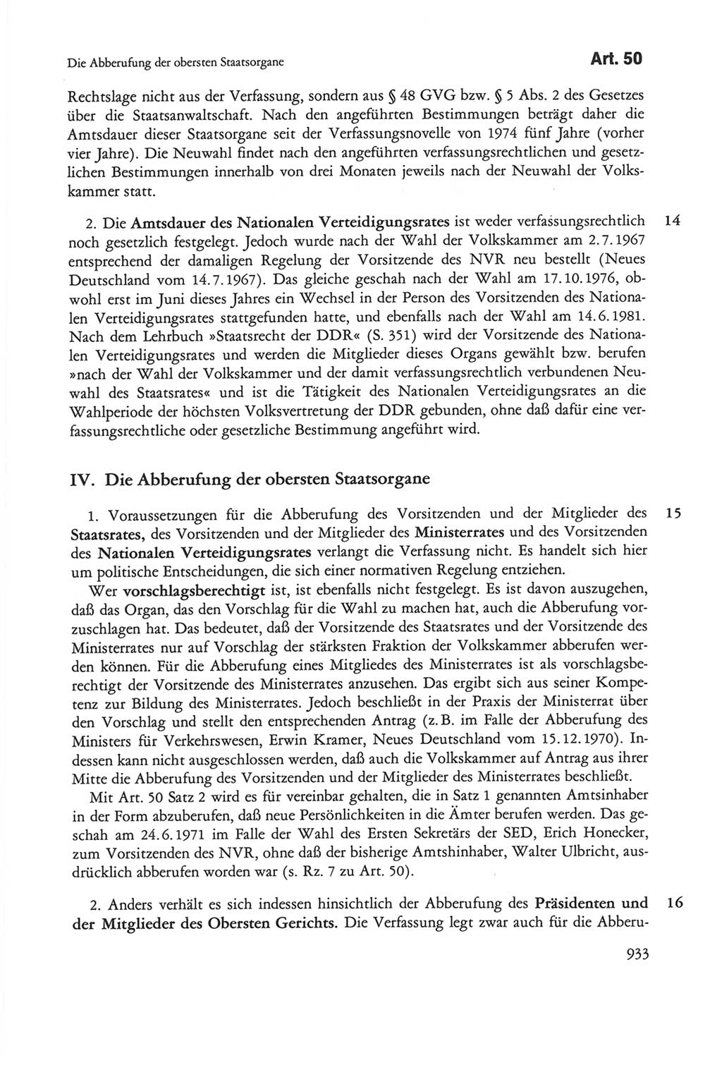Die sozialistische Verfassung der Deutschen Demokratischen Republik (DDR), Kommentar 1982, Seite 933 (Soz. Verf. DDR Komm. 1982, S. 933)