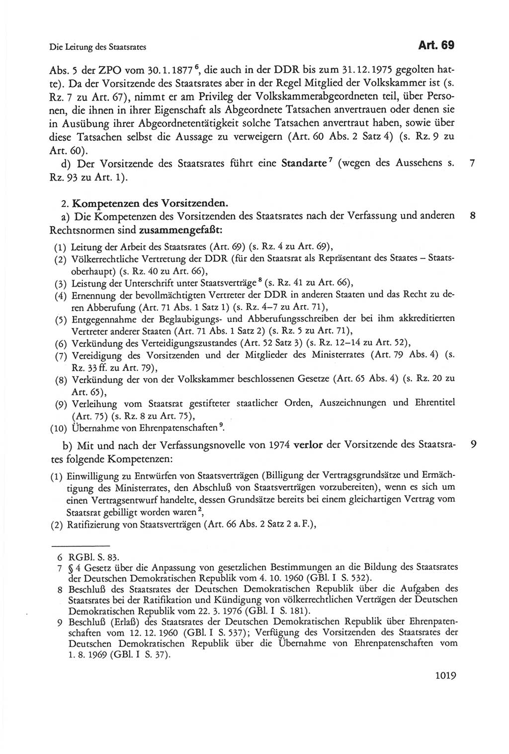 Die sozialistische Verfassung der Deutschen Demokratischen Republik (DDR), Kommentar 1982, Seite 1019 (Soz. Verf. DDR Komm. 1982, S. 1019)