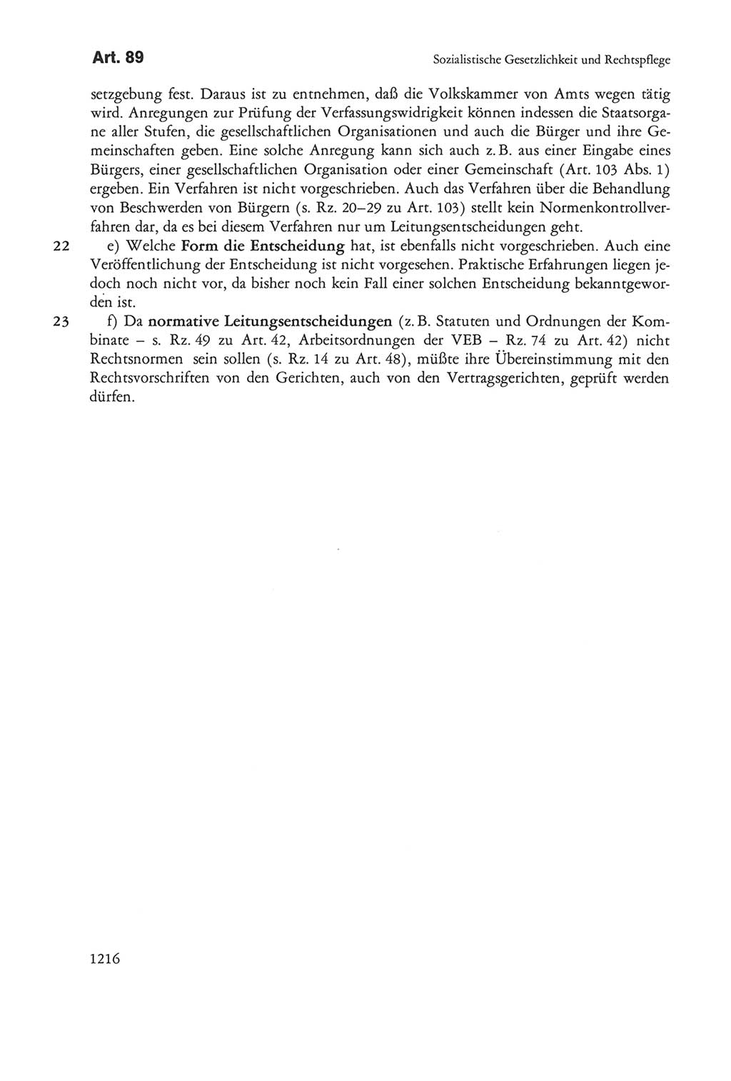 Die sozialistische Verfassung der Deutschen Demokratischen Republik (DDR), Kommentar 1982, Seite 1216 (Soz. Verf. DDR Komm. 1982, S. 1216)