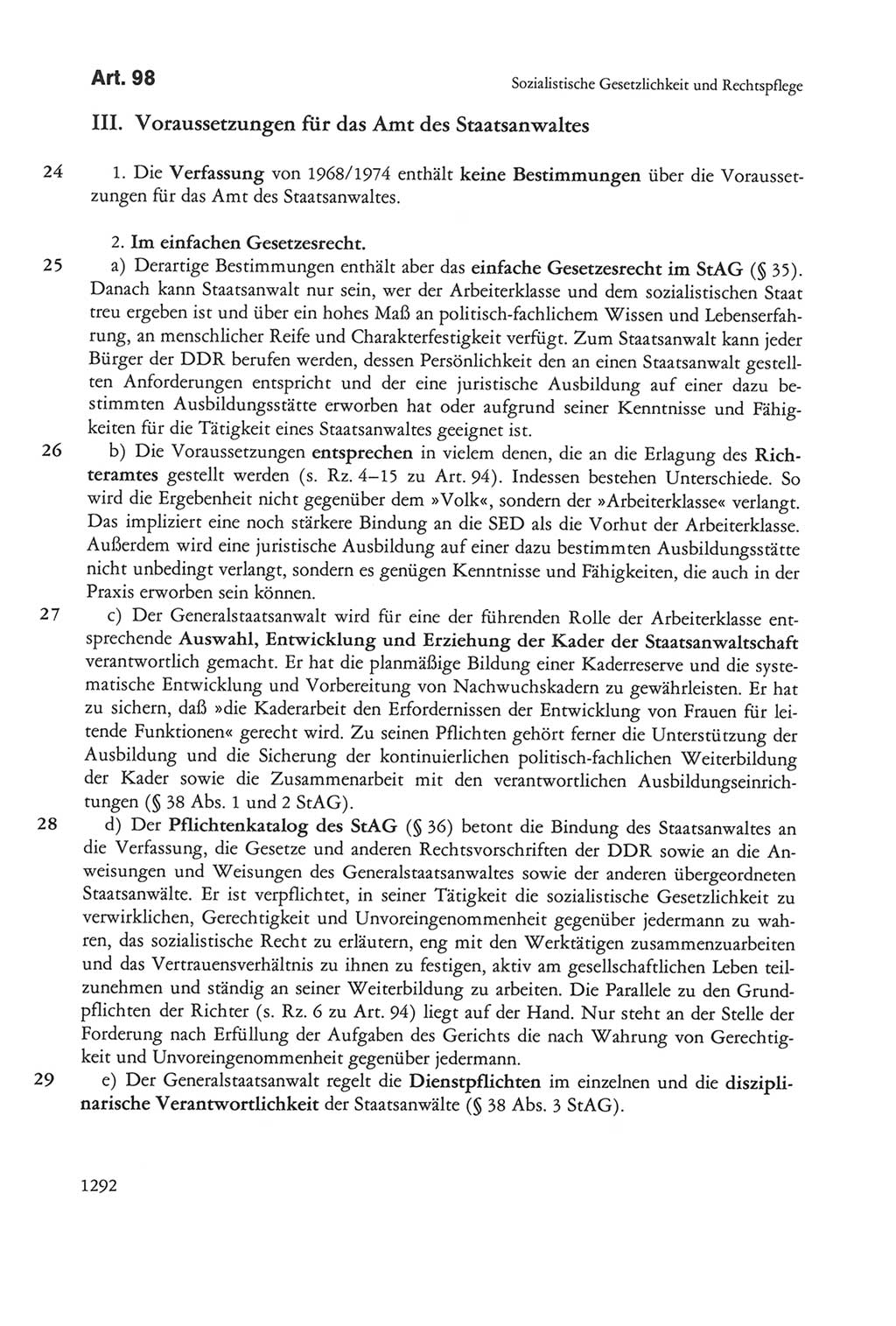 Die sozialistische Verfassung der Deutschen Demokratischen Republik (DDR), Kommentar 1982, Seite 1292 (Soz. Verf. DDR Komm. 1982, S. 1292)