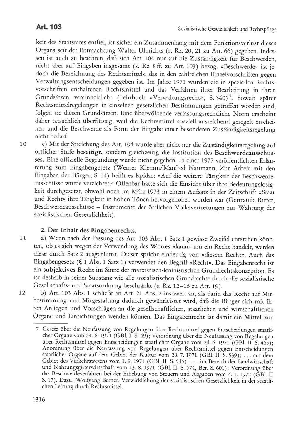 Die sozialistische Verfassung der Deutschen Demokratischen Republik (DDR), Kommentar 1982, Seite 1316 (Soz. Verf. DDR Komm. 1982, S. 1316)