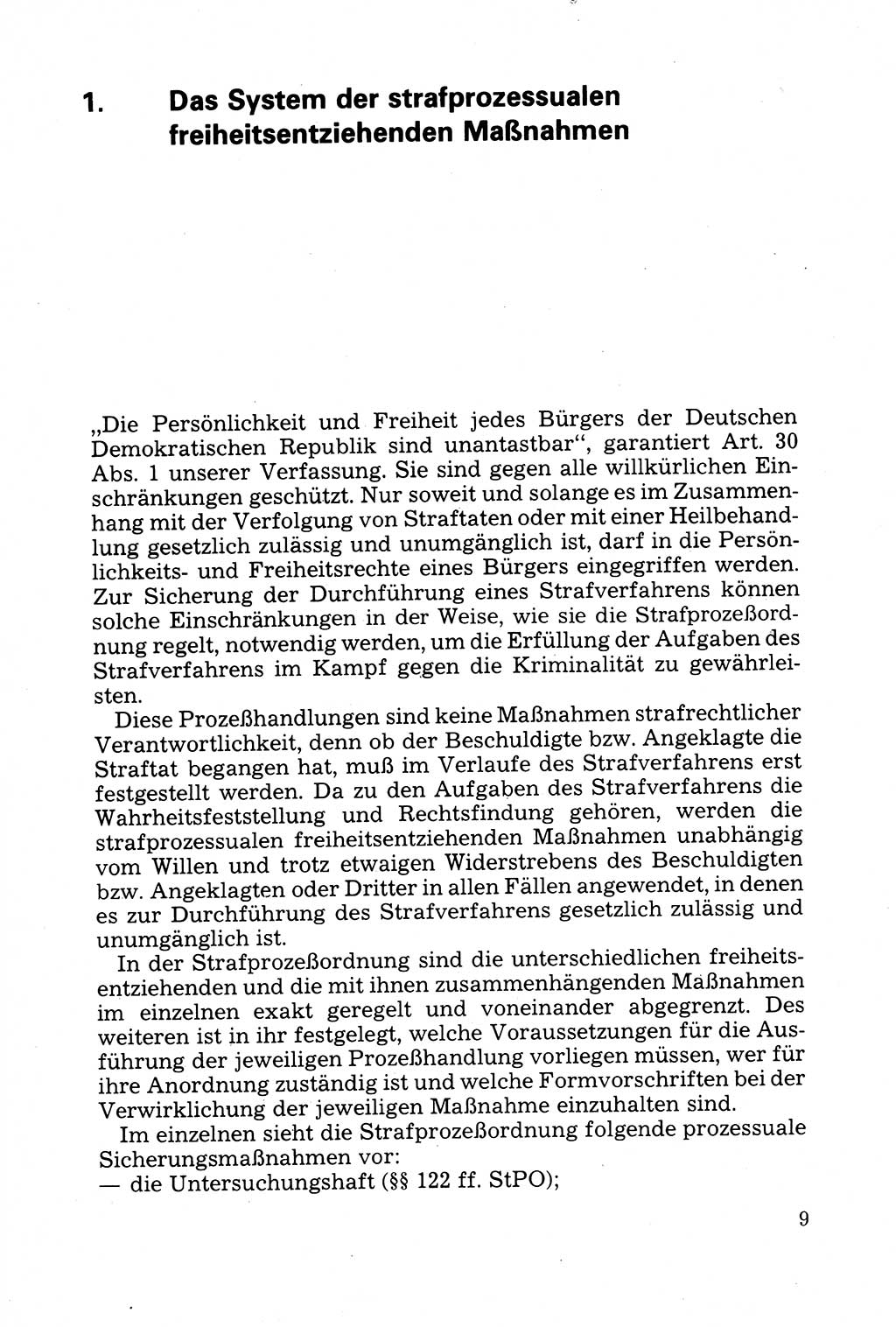 Strafprozessuale und taktisch-methodische Grundfragen der Freiheitsentziehung im Ermittlungsverfahren [Deutsche Demokratische Republik (DDR)] 1982, Seite 9 (Strafproz. Grundfr. EV DDR 1982, S. 9)