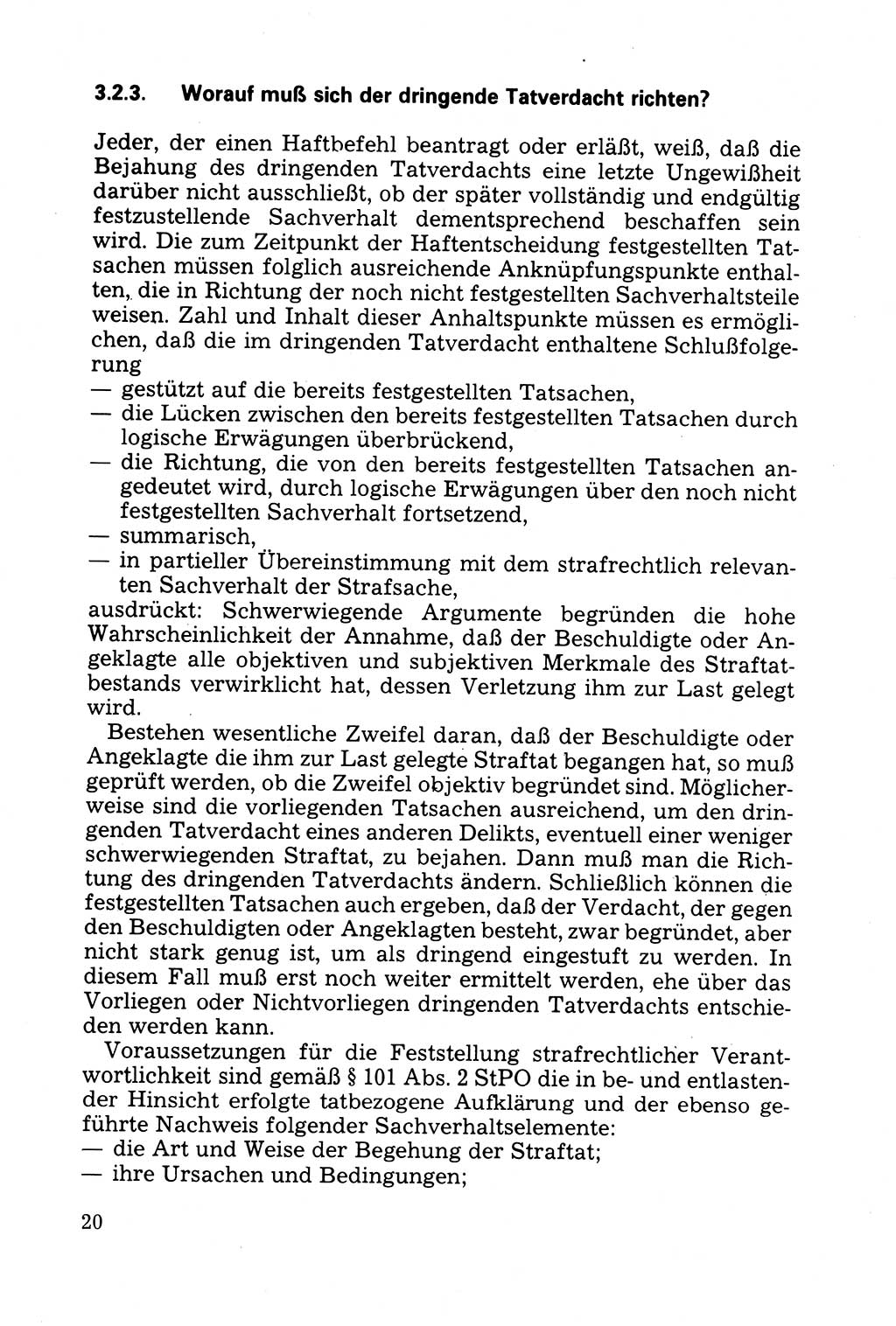 Strafprozessuale und taktisch-methodische Grundfragen der Freiheitsentziehung im Ermittlungsverfahren [Deutsche Demokratische Republik (DDR)] 1982, Seite 20 (Strafproz. Grundfr. EV DDR 1982, S. 20)