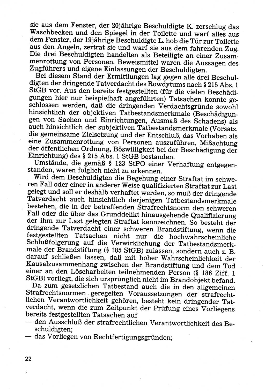 Strafprozessuale und taktisch-methodische Grundfragen der Freiheitsentziehung im Ermittlungsverfahren [Deutsche Demokratische Republik (DDR)] 1982, Seite 22 (Strafproz. Grundfr. EV DDR 1982, S. 22)