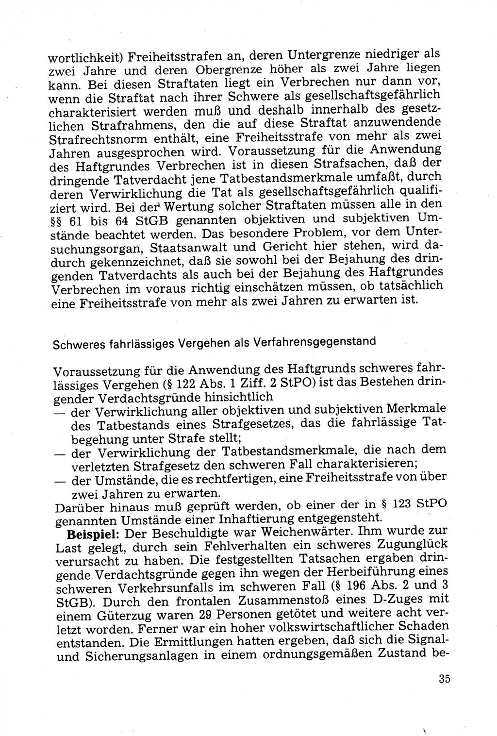Strafprozessuale und taktisch-methodische Grundfragen der Freiheitsentziehung im Ermittlungsverfahren [Deutsche Demokratische Republik (DDR)] 1982, Seite 35 (Strafproz. Grundfr. EV DDR 1982, S. 35)