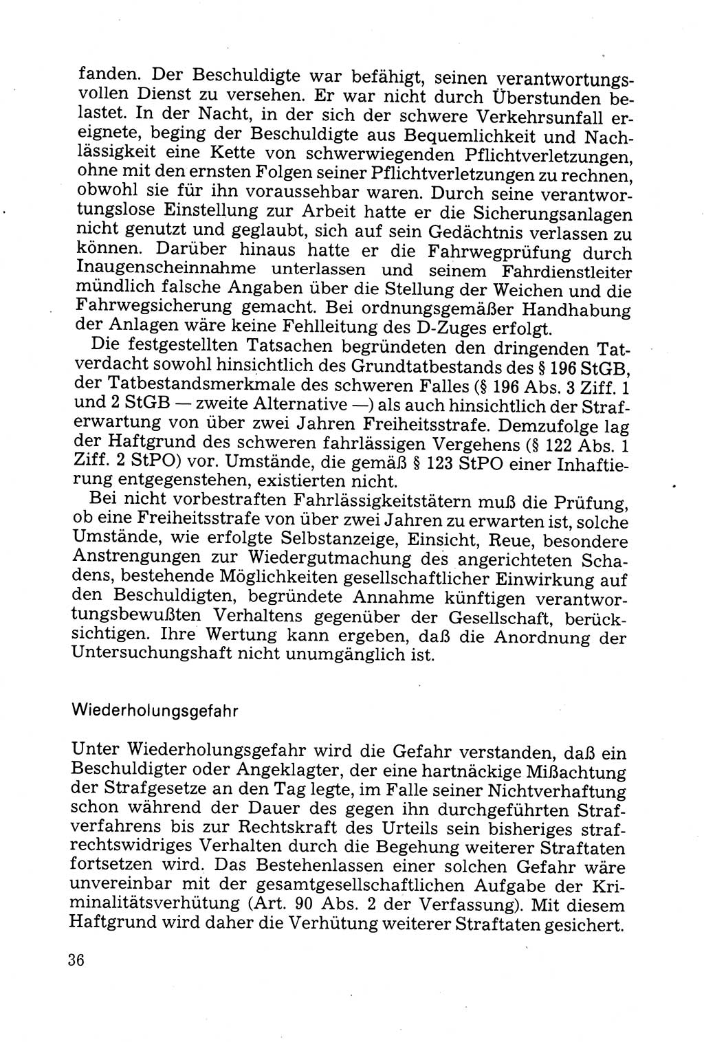 Strafprozessuale und taktisch-methodische Grundfragen der Freiheitsentziehung im Ermittlungsverfahren [Deutsche Demokratische Republik (DDR)] 1982, Seite 36 (Strafproz. Grundfr. EV DDR 1982, S. 36)