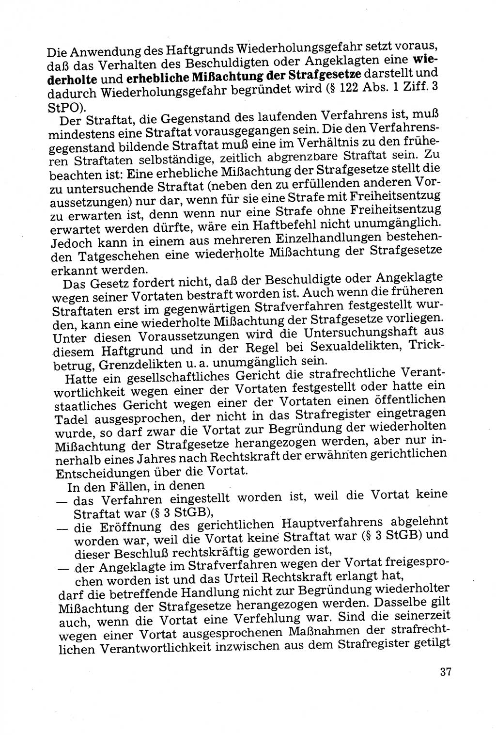 Strafprozessuale und taktisch-methodische Grundfragen der Freiheitsentziehung im Ermittlungsverfahren [Deutsche Demokratische Republik (DDR)] 1982, Seite 37 (Strafproz. Grundfr. EV DDR 1982, S. 37)