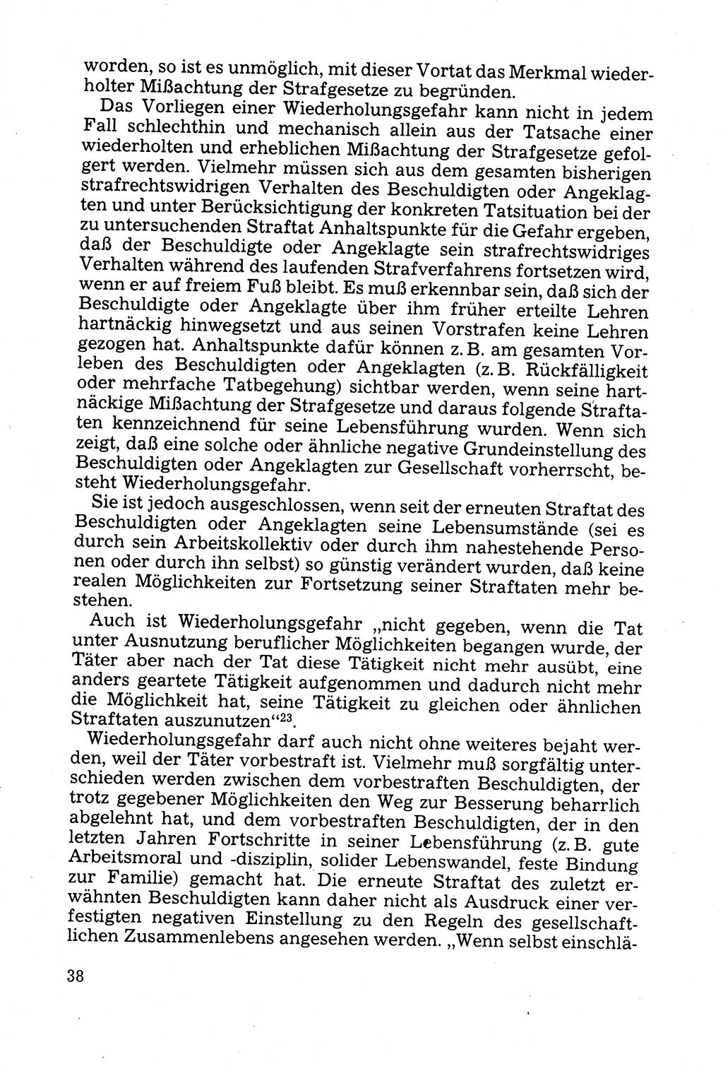 Strafprozessuale und taktisch-methodische Grundfragen der Freiheitsentziehung im Ermittlungsverfahren [Deutsche Demokratische Republik (DDR)] 1982, Seite 38 (Strafproz. Grundfr. EV DDR 1982, S. 38)