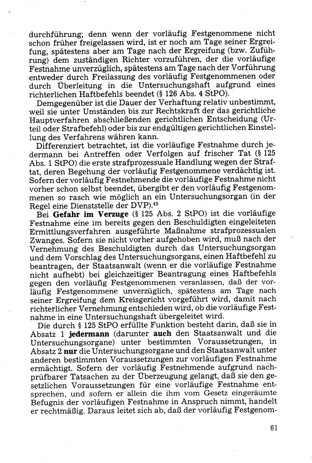 Strafprozessuale und taktisch-methodische Grundfragen der Freiheitsentziehung im Ermittlungsverfahren [Deutsche Demokratische Republik (DDR)] 1982, Seite 61 (Strafproz. Grundfr. EV DDR 1982, S. 61)