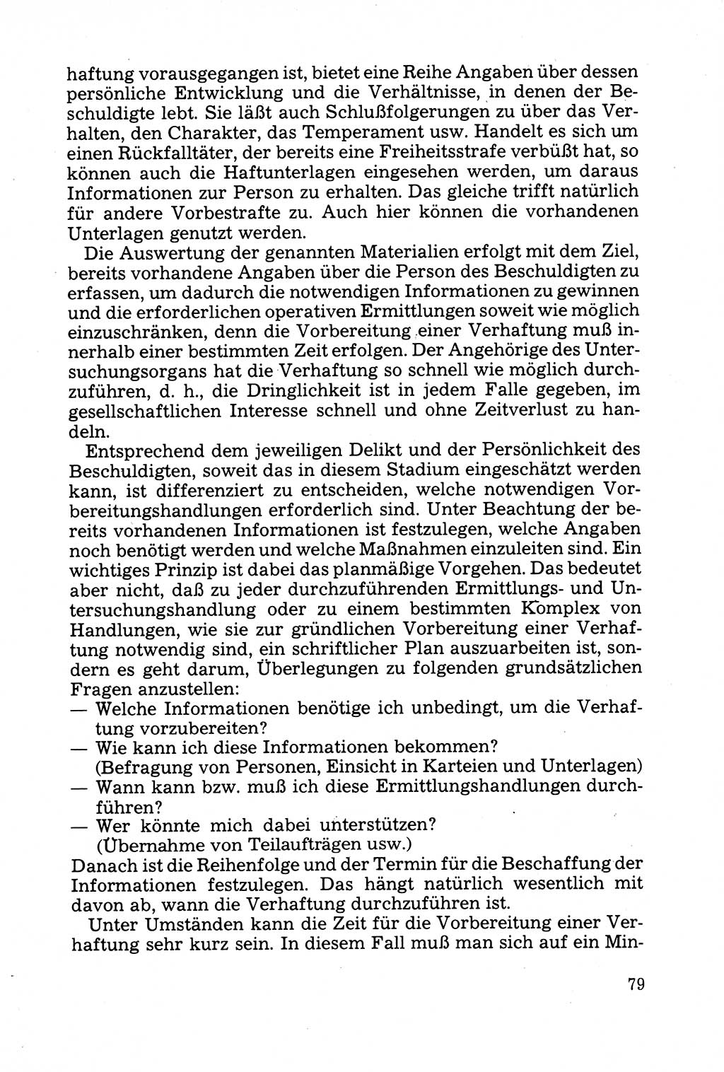 Strafprozessuale und taktisch-methodische Grundfragen der Freiheitsentziehung im Ermittlungsverfahren [Deutsche Demokratische Republik (DDR)] 1982, Seite 79 (Strafproz. Grundfr. EV DDR 1982, S. 79)