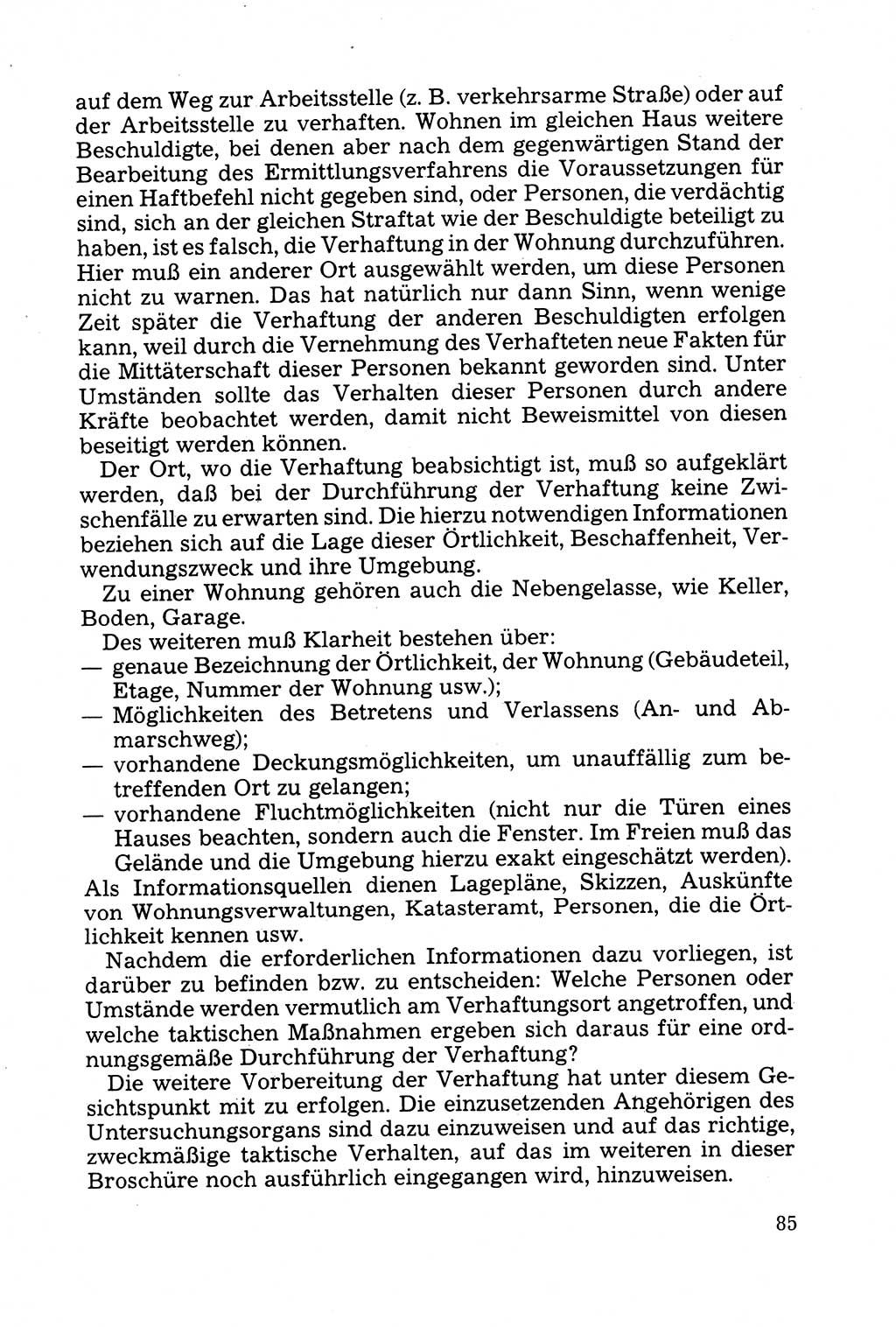 Strafprozessuale und taktisch-methodische Grundfragen der Freiheitsentziehung im Ermittlungsverfahren [Deutsche Demokratische Republik (DDR)] 1982, Seite 85 (Strafproz. Grundfr. EV DDR 1982, S. 85)