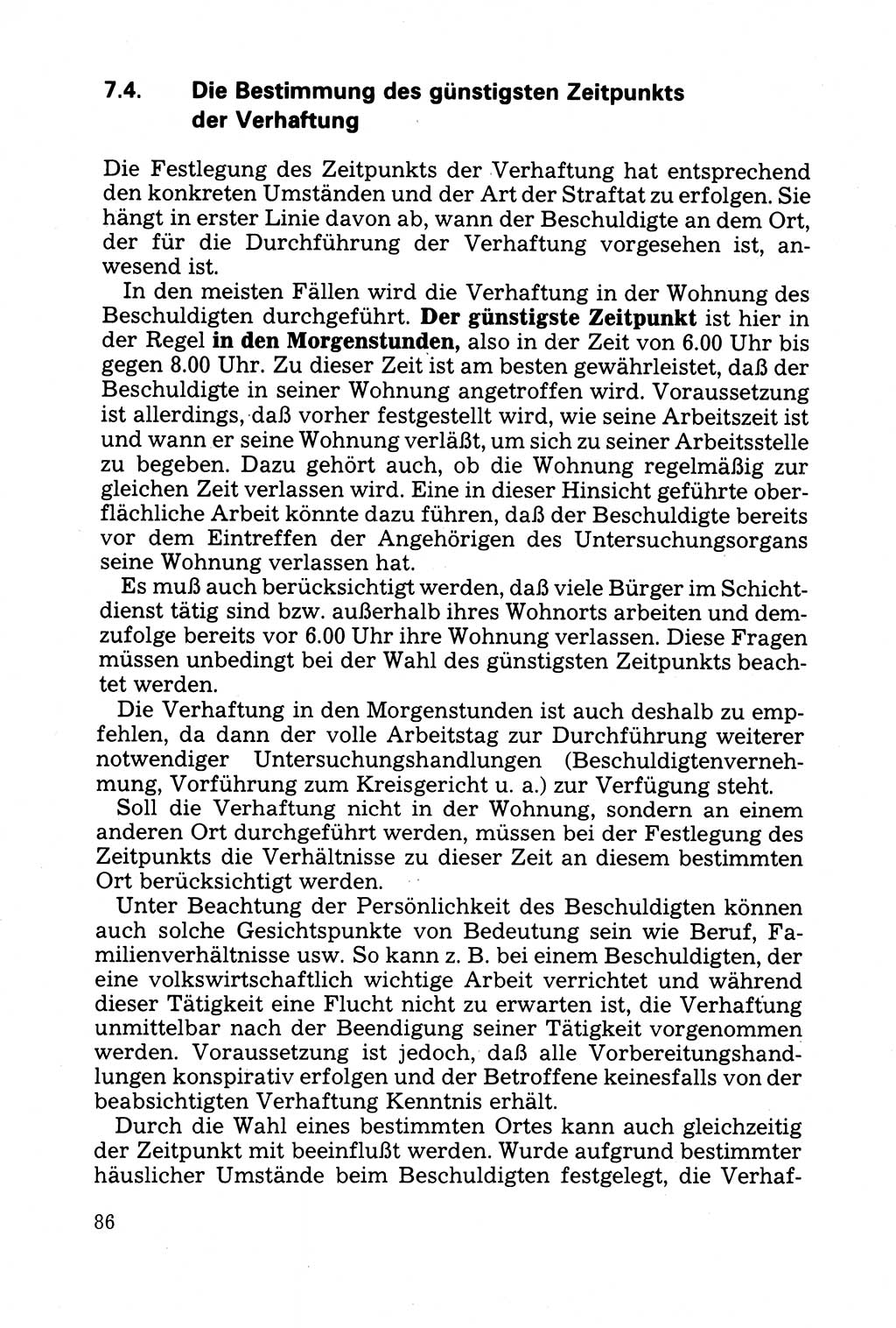 Strafprozessuale und taktisch-methodische Grundfragen der Freiheitsentziehung im Ermittlungsverfahren [Deutsche Demokratische Republik (DDR)] 1982, Seite 86 (Strafproz. Grundfr. EV DDR 1982, S. 86)