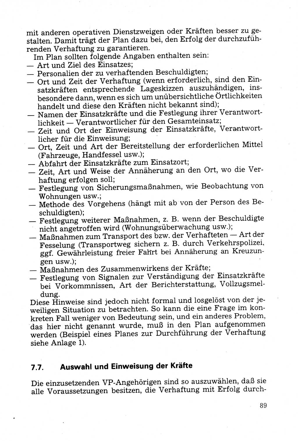 Strafprozessuale und taktisch-methodische Grundfragen der Freiheitsentziehung im Ermittlungsverfahren [Deutsche Demokratische Republik (DDR)] 1982, Seite 89 (Strafproz. Grundfr. EV DDR 1982, S. 89)