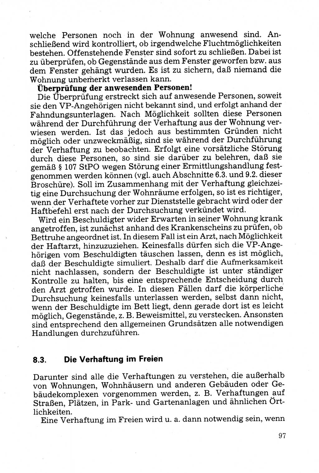 Strafprozessuale und taktisch-methodische Grundfragen der Freiheitsentziehung im Ermittlungsverfahren [Deutsche Demokratische Republik (DDR)] 1982, Seite 97 (Strafproz. Grundfr. EV DDR 1982, S. 97)