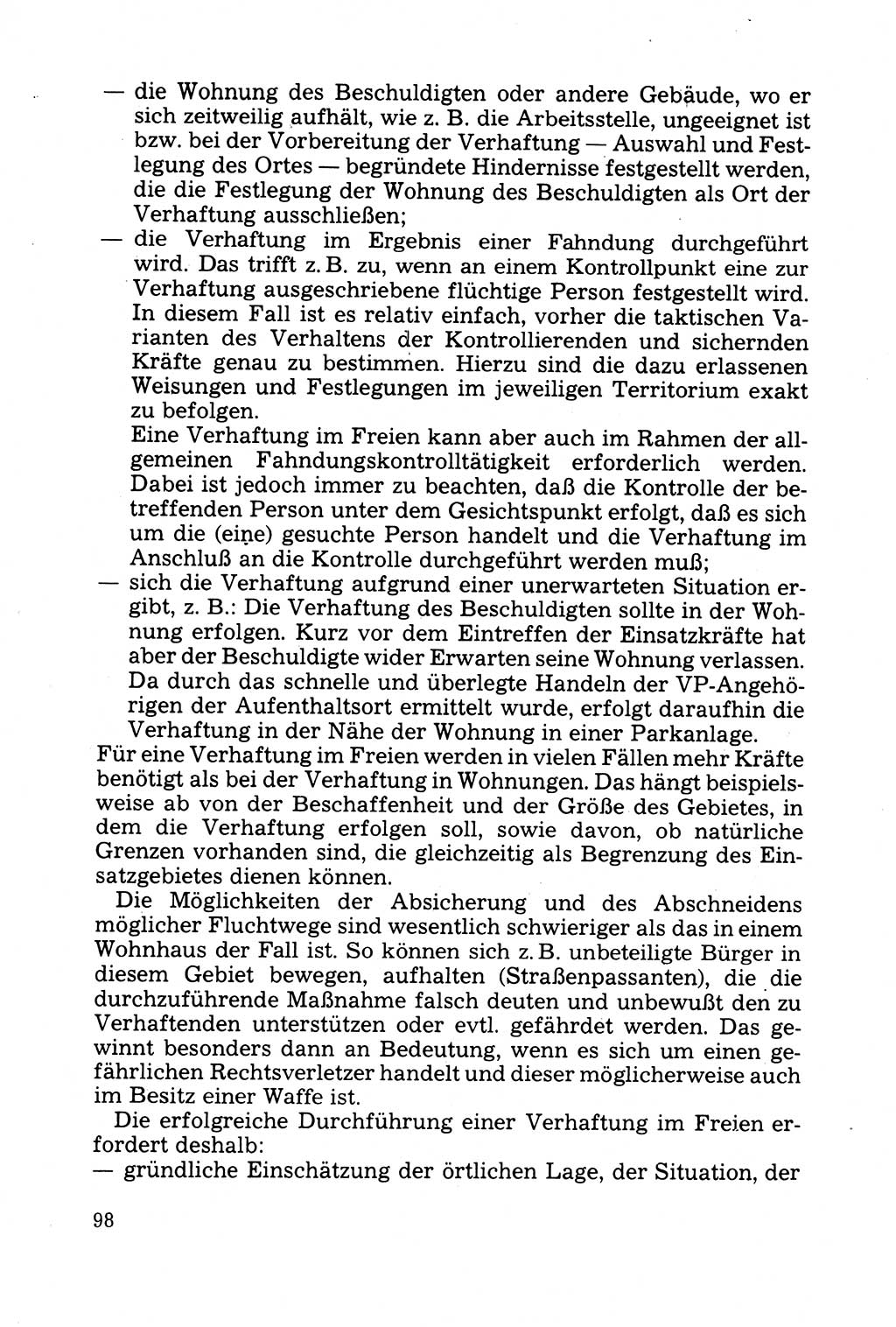 Strafprozessuale und taktisch-methodische Grundfragen der Freiheitsentziehung im Ermittlungsverfahren [Deutsche Demokratische Republik (DDR)] 1982, Seite 98 (Strafproz. Grundfr. EV DDR 1982, S. 98)