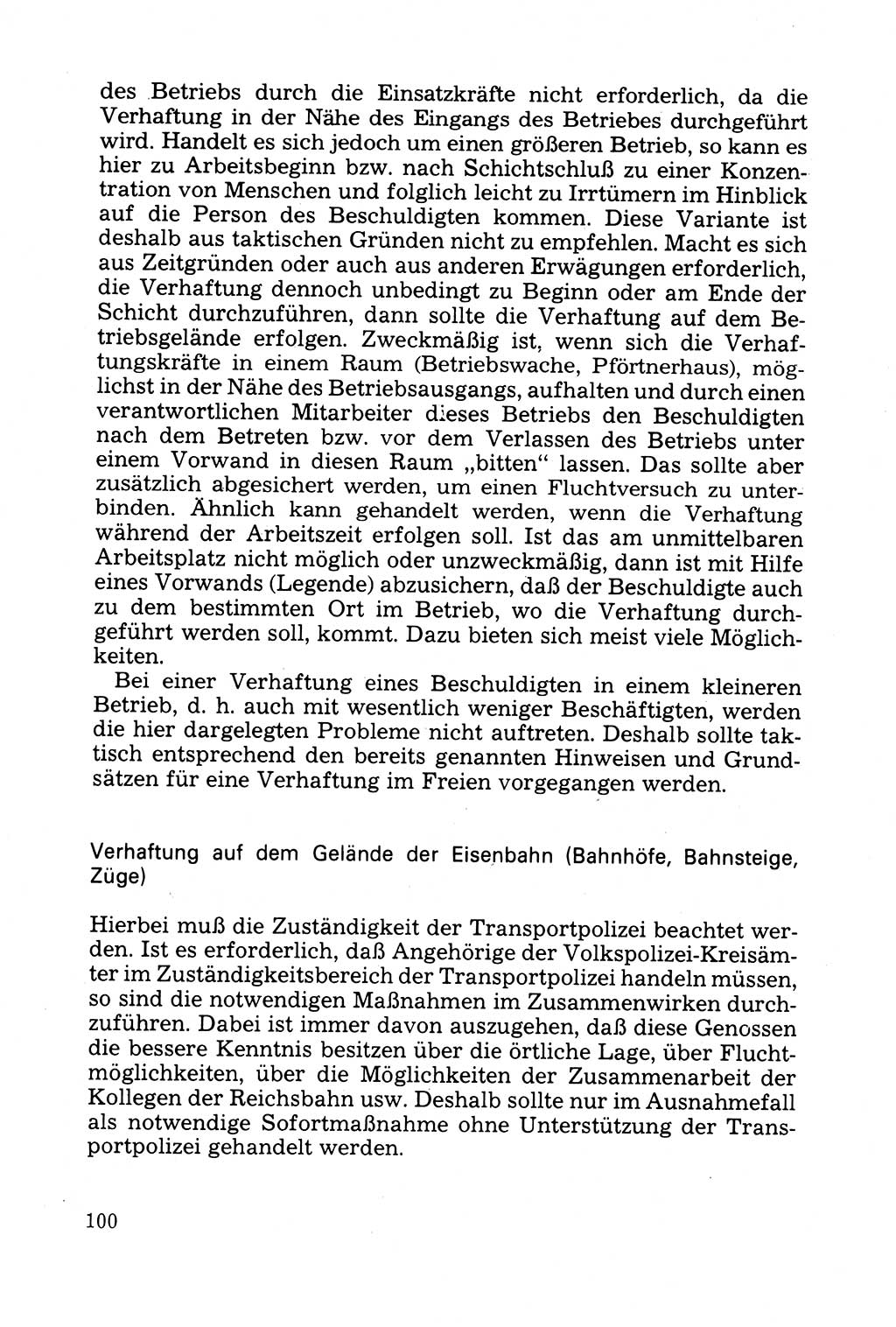 Strafprozessuale und taktisch-methodische Grundfragen der Freiheitsentziehung im Ermittlungsverfahren [Deutsche Demokratische Republik (DDR)] 1982, Seite 100 (Strafproz. Grundfr. EV DDR 1982, S. 100)