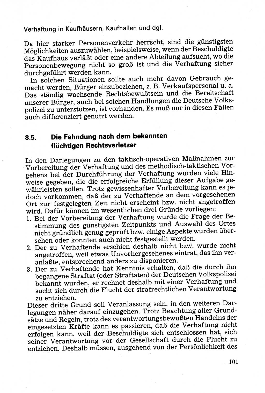 Strafprozessuale und taktisch-methodische Grundfragen der Freiheitsentziehung im Ermittlungsverfahren [Deutsche Demokratische Republik (DDR)] 1982, Seite 101 (Strafproz. Grundfr. EV DDR 1982, S. 101)
