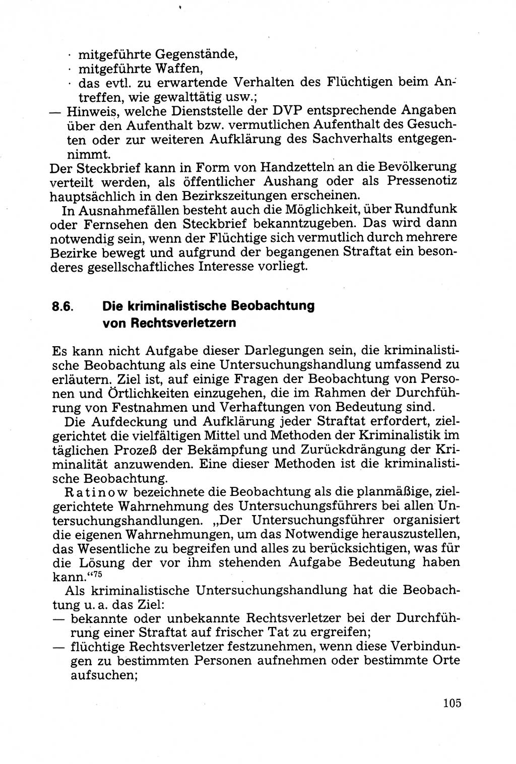 Strafprozessuale und taktisch-methodische Grundfragen der Freiheitsentziehung im Ermittlungsverfahren [Deutsche Demokratische Republik (DDR)] 1982, Seite 105 (Strafproz. Grundfr. EV DDR 1982, S. 105)