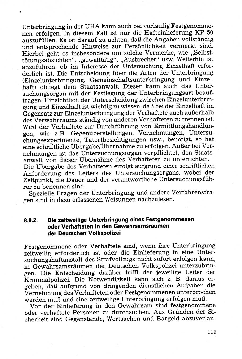 Strafprozessuale und taktisch-methodische Grundfragen der Freiheitsentziehung im Ermittlungsverfahren [Deutsche Demokratische Republik (DDR)] 1982, Seite 113 (Strafproz. Grundfr. EV DDR 1982, S. 113)