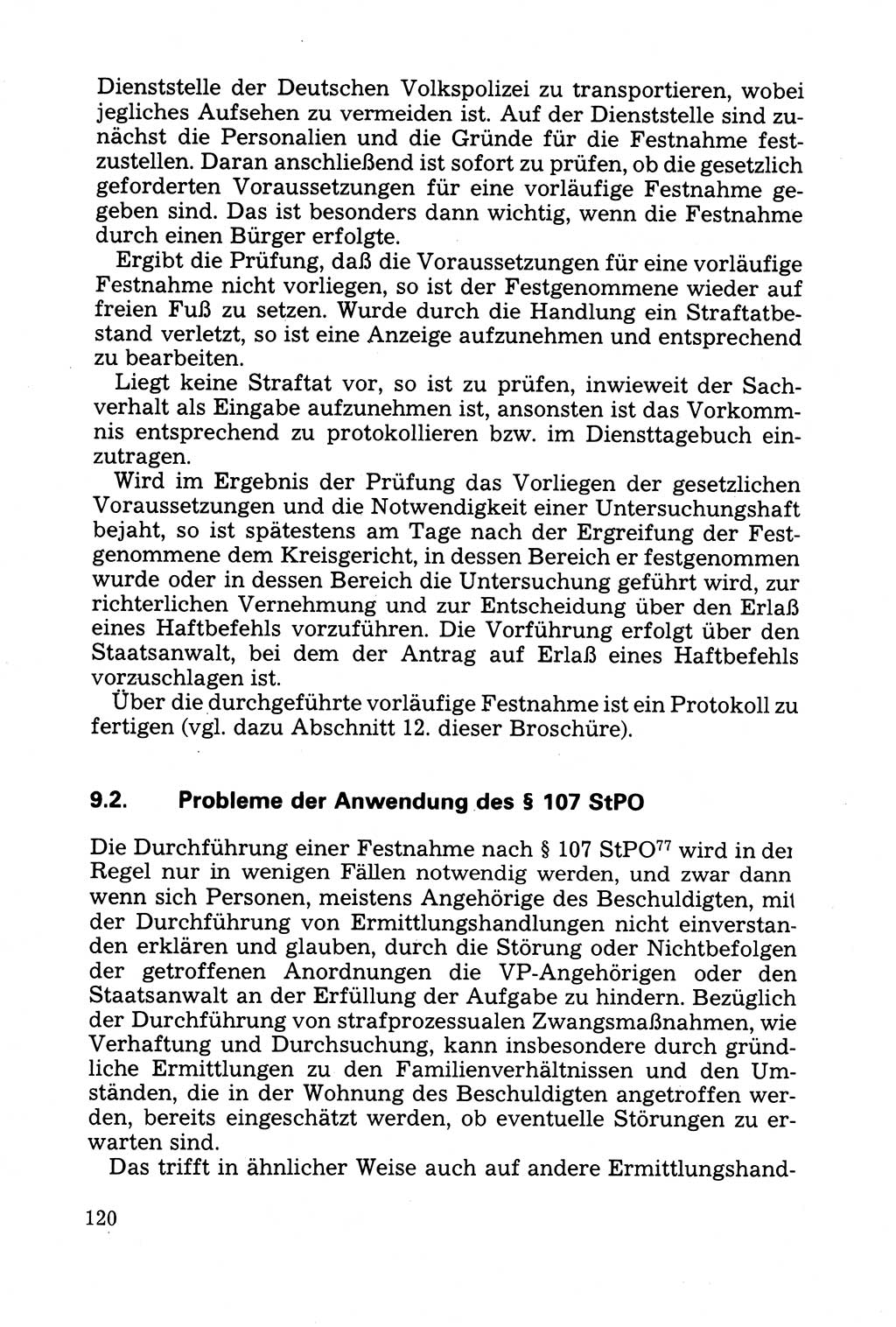 Strafprozessuale und taktisch-methodische Grundfragen der Freiheitsentziehung im Ermittlungsverfahren [Deutsche Demokratische Republik (DDR)] 1982, Seite 120 (Strafproz. Grundfr. EV DDR 1982, S. 120)