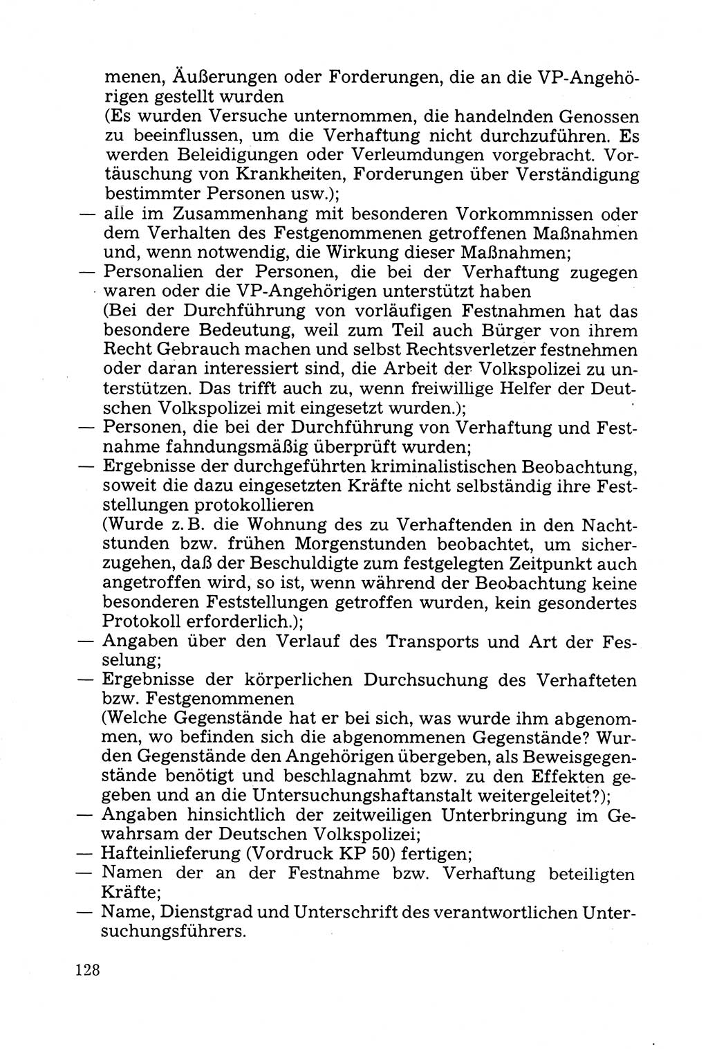 Strafprozessuale und taktisch-methodische Grundfragen der Freiheitsentziehung im Ermittlungsverfahren [Deutsche Demokratische Republik (DDR)] 1982, Seite 128 (Strafproz. Grundfr. EV DDR 1982, S. 128)