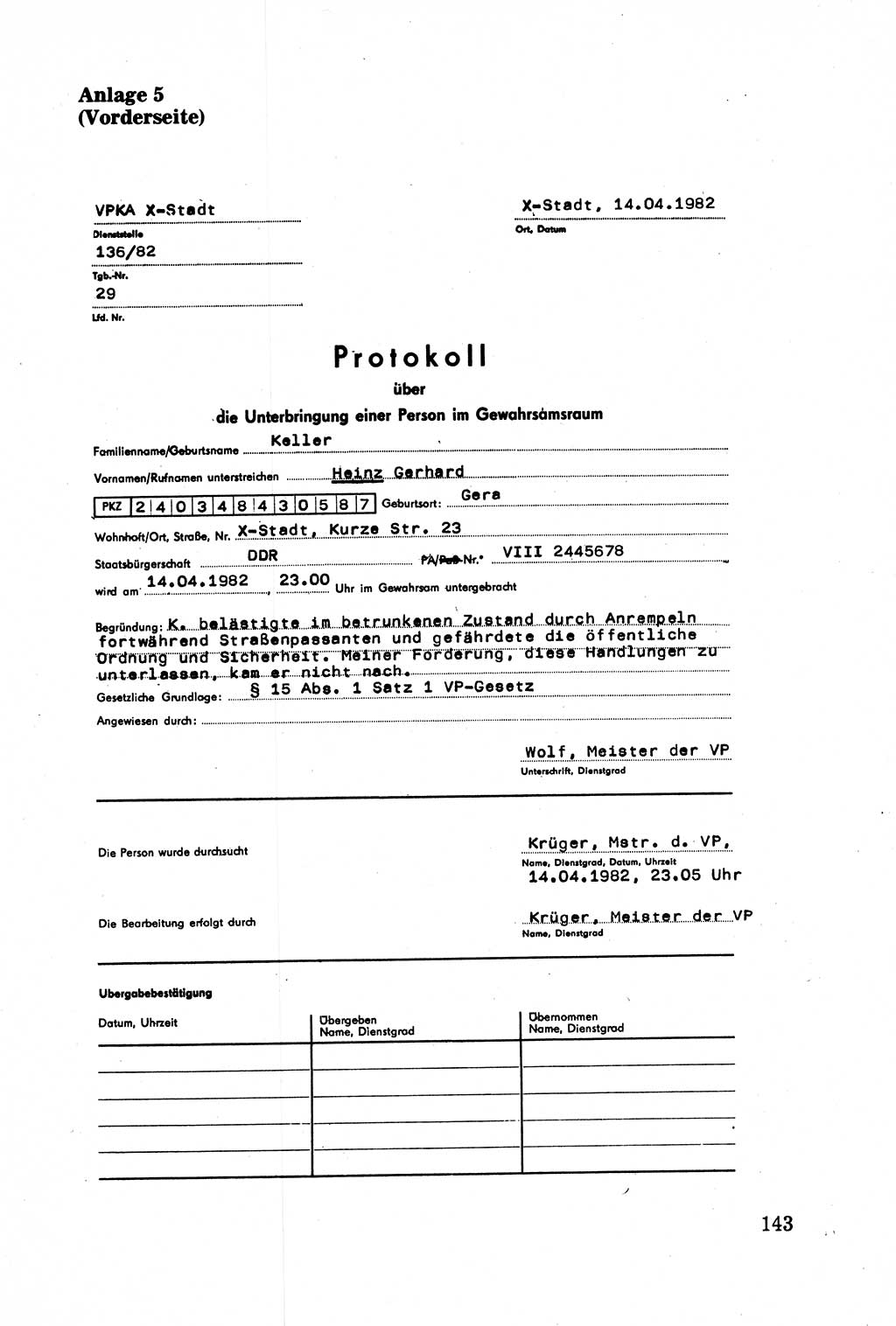 Strafprozessuale und taktisch-methodische Grundfragen der Freiheitsentziehung im Ermittlungsverfahren [Deutsche Demokratische Republik (DDR)] 1982, Seite 143 (Strafproz. Grundfr. EV DDR 1982, S. 143)