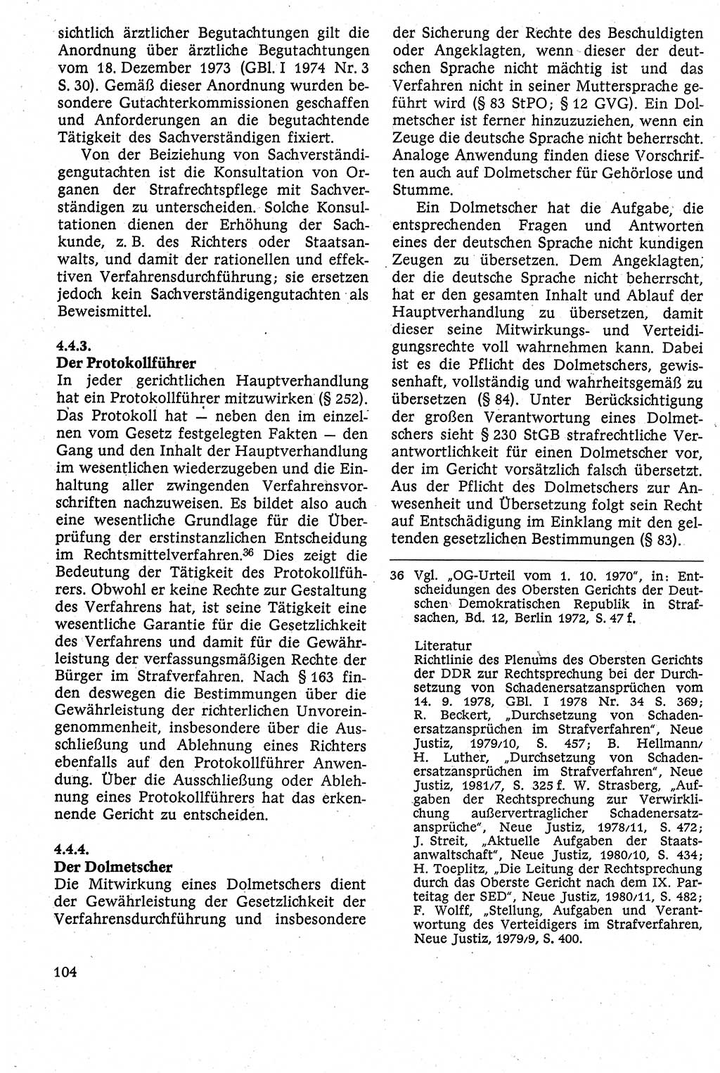 Strafverfahrensrecht [Deutsche Demokratische Republik (DDR)], Lehrbuch 1982, Seite 104 (Strafverf.-R. DDR Lb. 1982, S. 104)