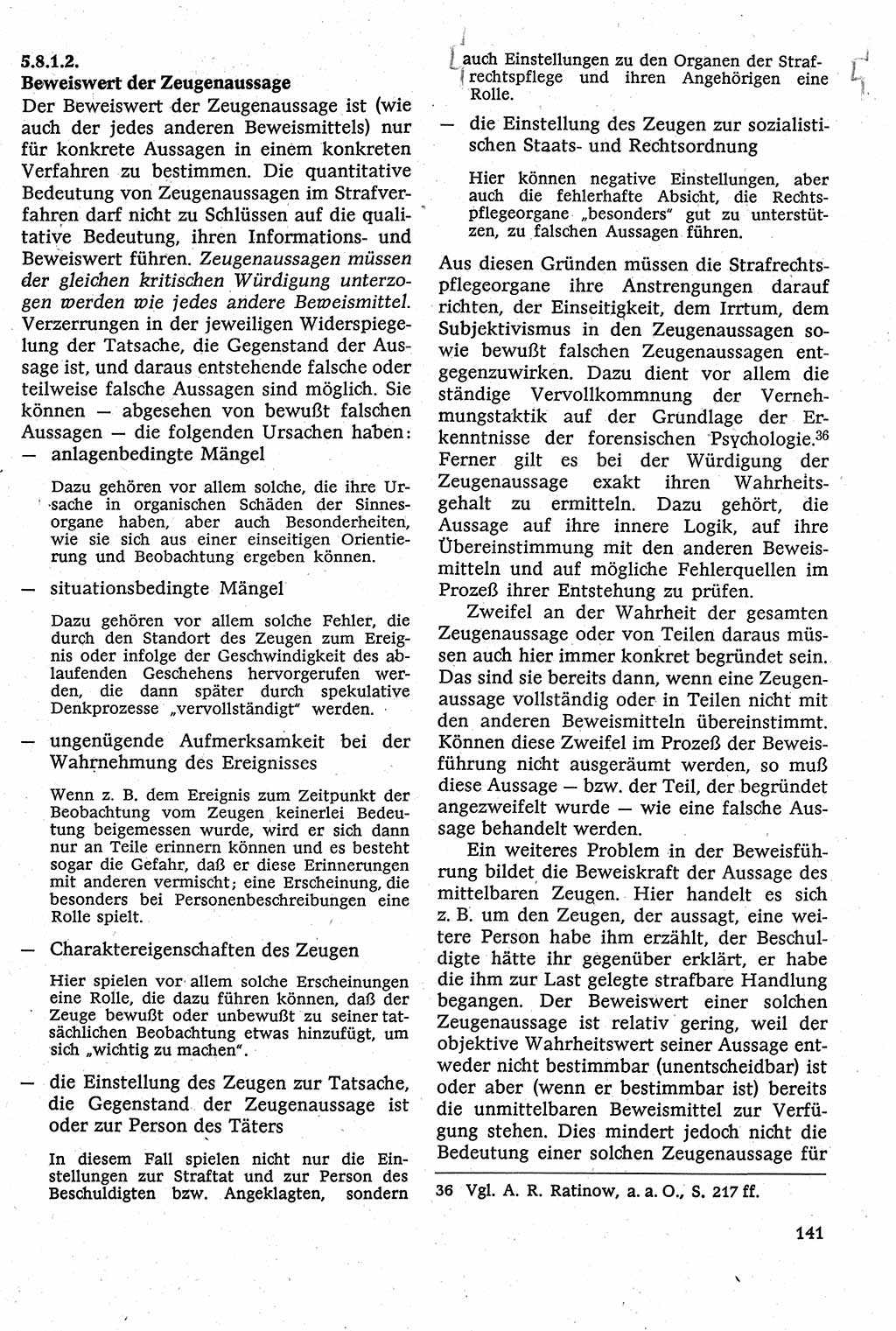 Strafverfahrensrecht [Deutsche Demokratische Republik (DDR)], Lehrbuch 1982, Seite 141 (Strafverf.-R. DDR Lb. 1982, S. 141)