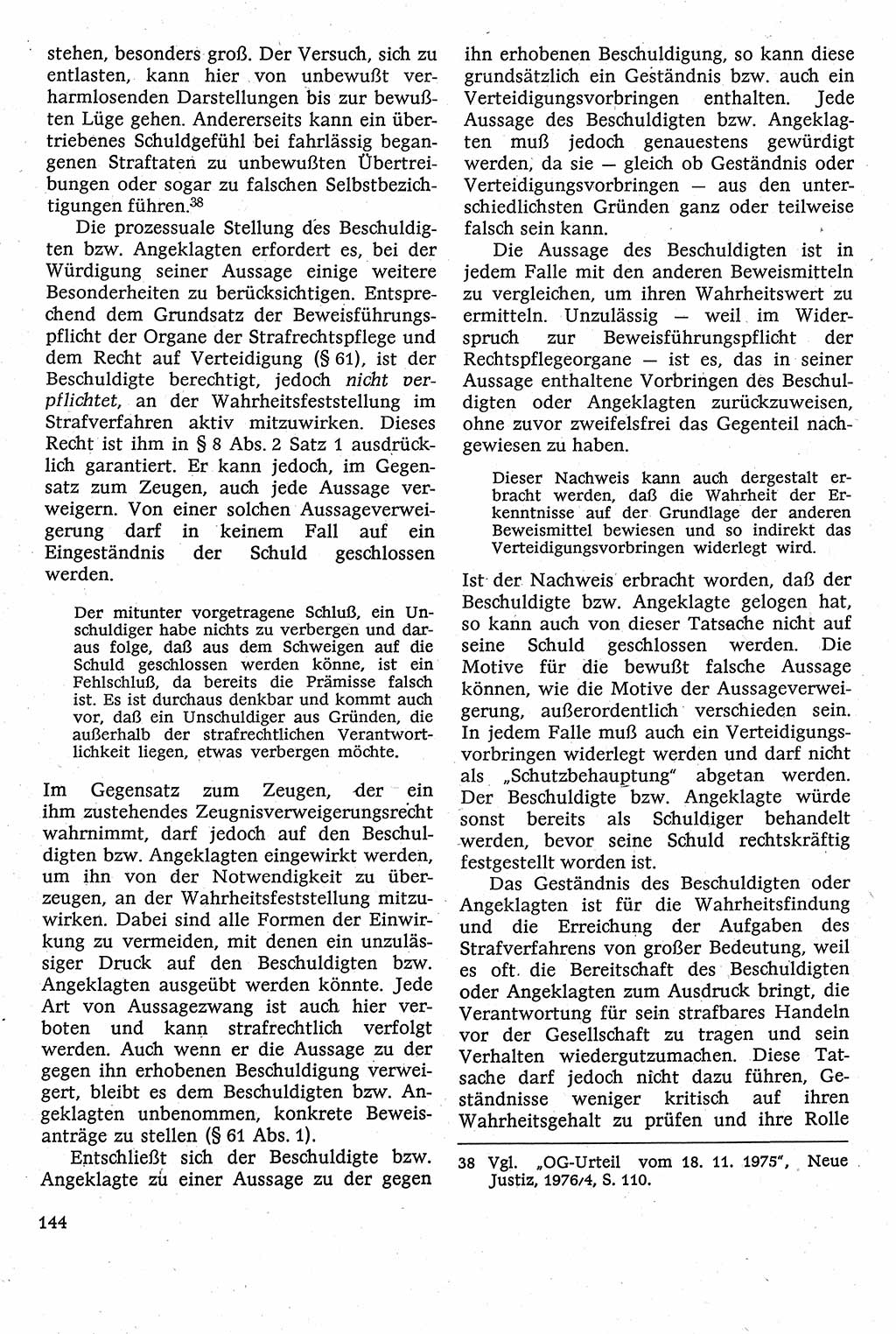 Strafverfahrensrecht [Deutsche Demokratische Republik (DDR)], Lehrbuch 1982, Seite 144 (Strafverf.-R. DDR Lb. 1982, S. 144)