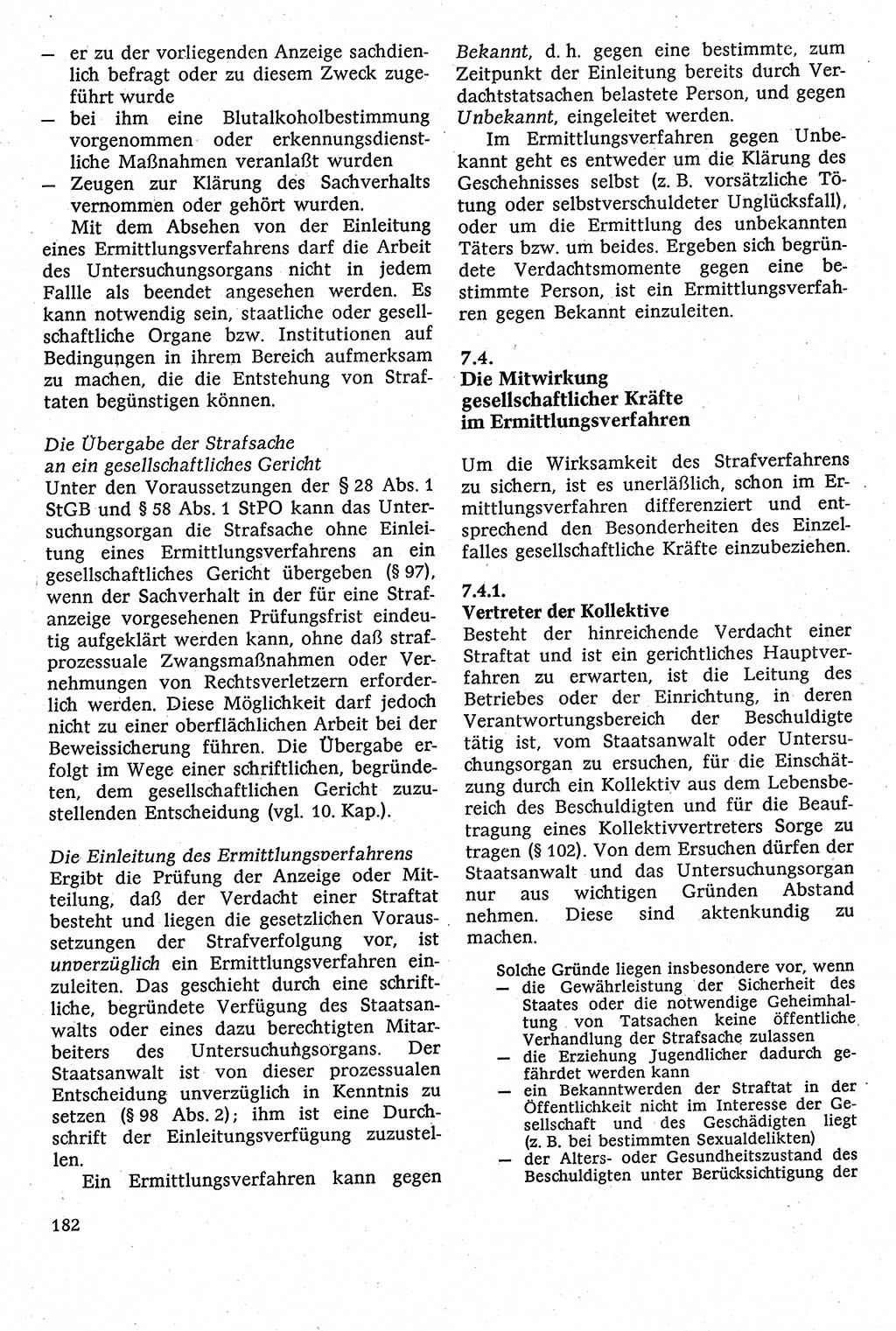 Strafverfahrensrecht [Deutsche Demokratische Republik (DDR)], Lehrbuch 1982, Seite 182 (Strafverf.-R. DDR Lb. 1982, S. 182)
