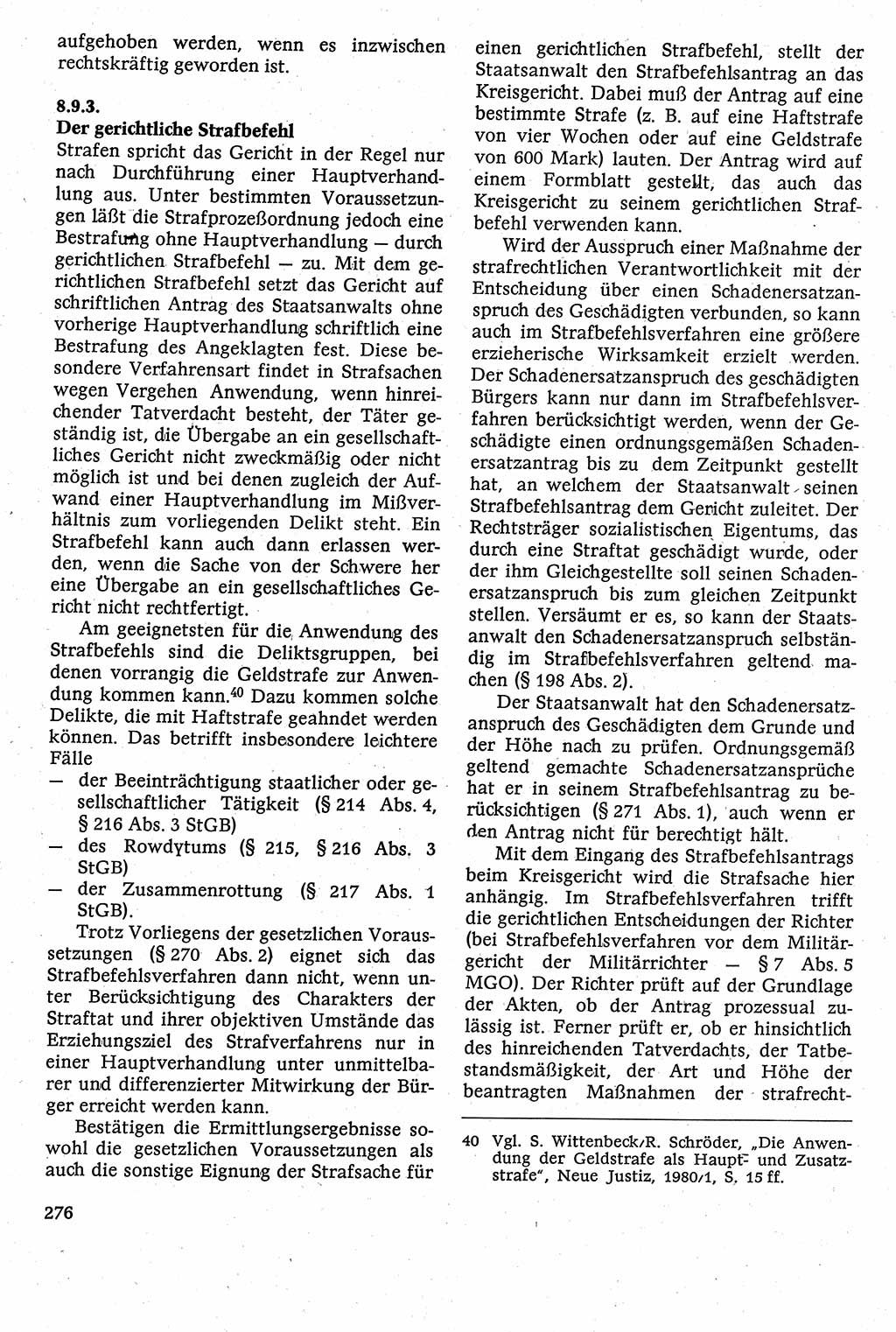 Strafverfahrensrecht [Deutsche Demokratische Republik (DDR)], Lehrbuch 1982, Seite 276 (Strafverf.-R. DDR Lb. 1982, S. 276)
