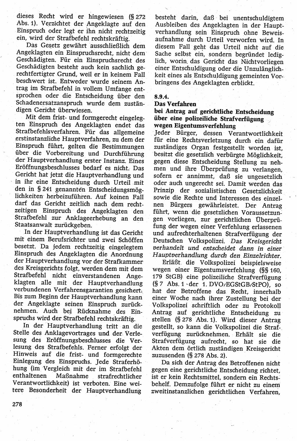 Strafverfahrensrecht [Deutsche Demokratische Republik (DDR)], Lehrbuch 1982, Seite 278 (Strafverf.-R. DDR Lb. 1982, S. 278)