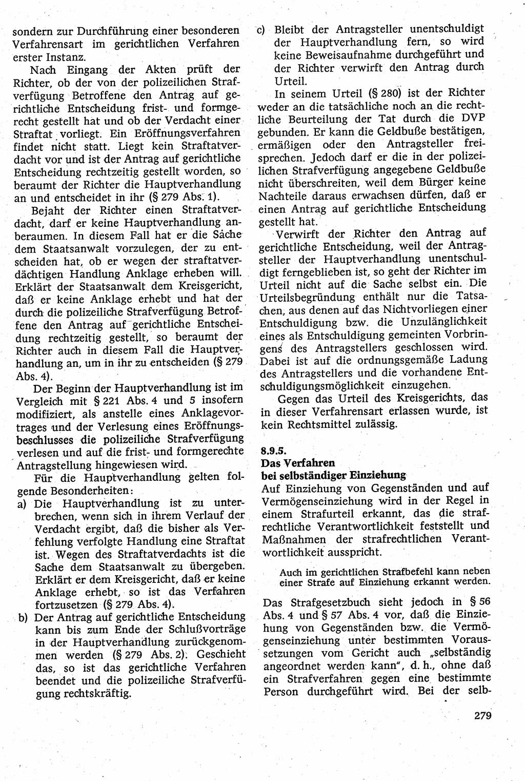Strafverfahrensrecht [Deutsche Demokratische Republik (DDR)], Lehrbuch 1982, Seite 279 (Strafverf.-R. DDR Lb. 1982, S. 279)