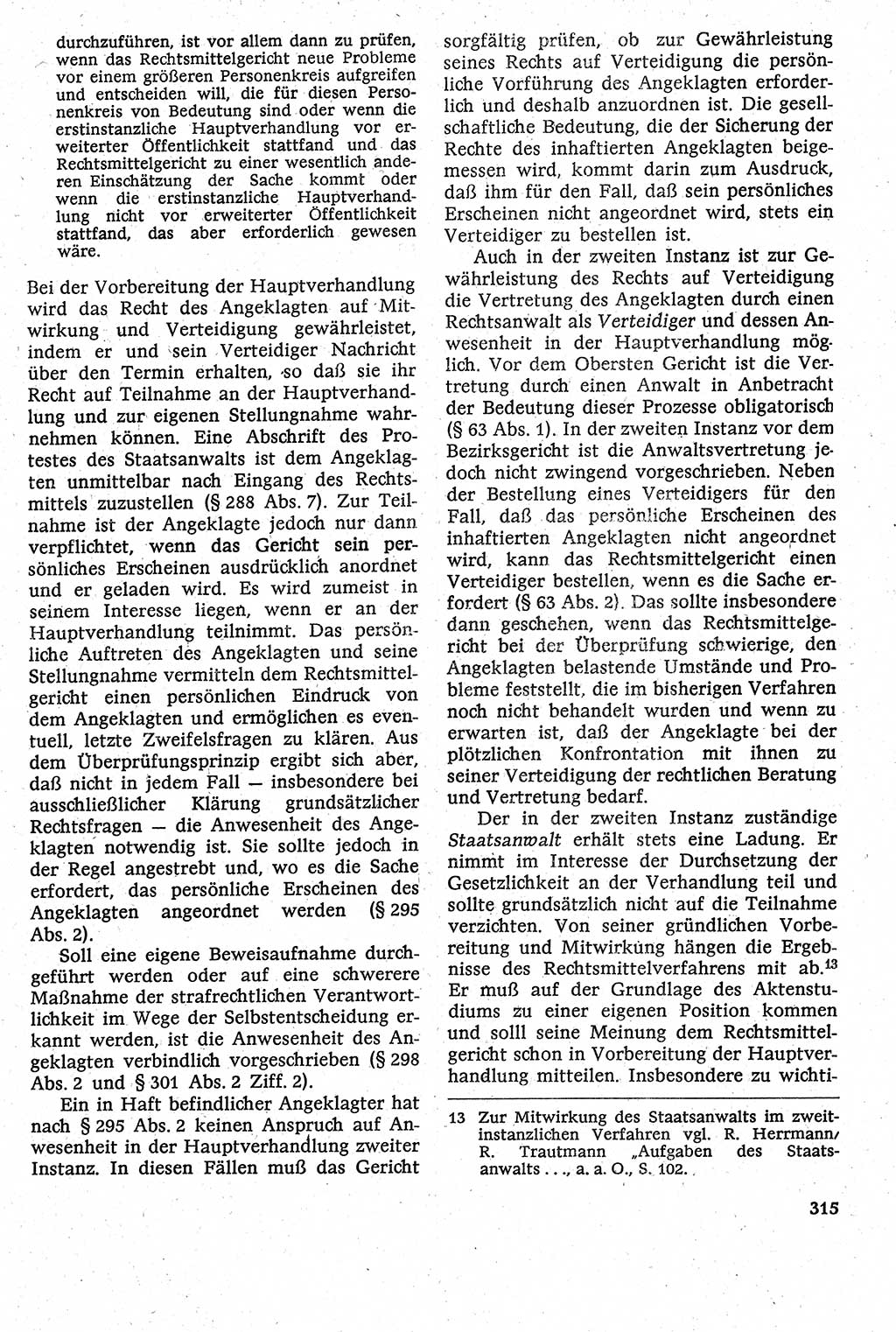 Strafverfahrensrecht [Deutsche Demokratische Republik (DDR)], Lehrbuch 1982, Seite 315 (Strafverf.-R. DDR Lb. 1982, S. 315)