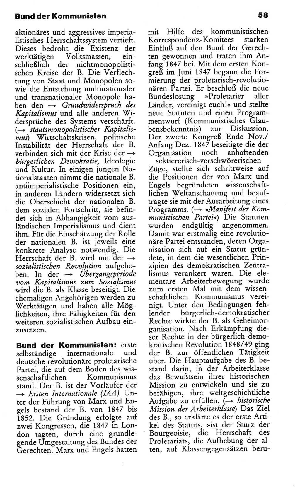 Wörterbuch des wissenschaftlichen Kommunismus [Deutsche Demokratische Republik (DDR)] 1982, Seite 58 (Wb. wiss. Komm. DDR 1982, S. 58)