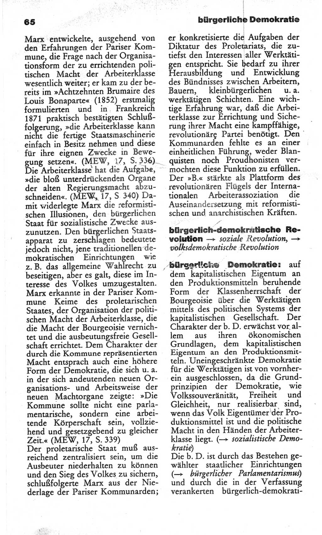 Wörterbuch des wissenschaftlichen Kommunismus [Deutsche Demokratische Republik (DDR)] 1982, Seite 65 (Wb. wiss. Komm. DDR 1982, S. 65)
