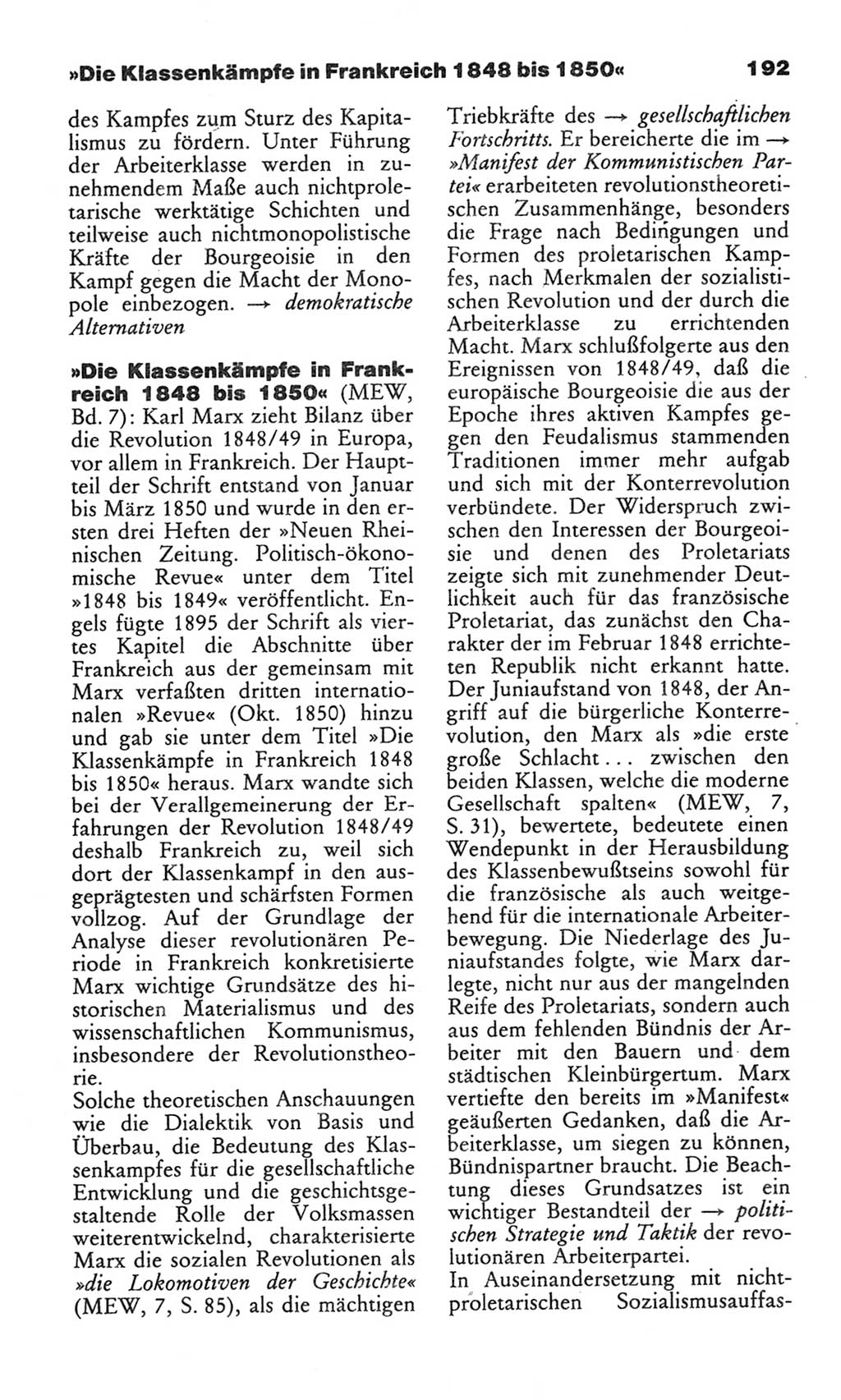 Wörterbuch des wissenschaftlichen Kommunismus [Deutsche Demokratische Republik (DDR)] 1982, Seite 192 (Wb. wiss. Komm. DDR 1982, S. 192)
