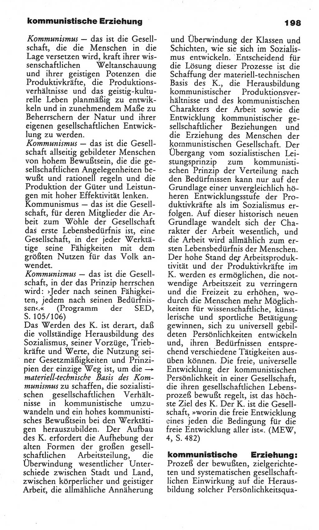 Wörterbuch des wissenschaftlichen Kommunismus [Deutsche Demokratische Republik (DDR)] 1982, Seite 198 (Wb. wiss. Komm. DDR 1982, S. 198)