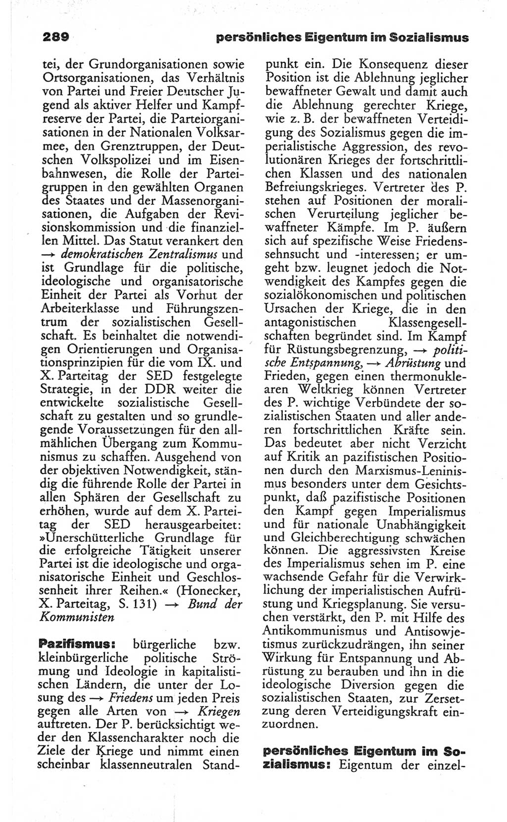 Wörterbuch des wissenschaftlichen Kommunismus [Deutsche Demokratische Republik (DDR)] 1982, Seite 289 (Wb. wiss. Komm. DDR 1982, S. 289)