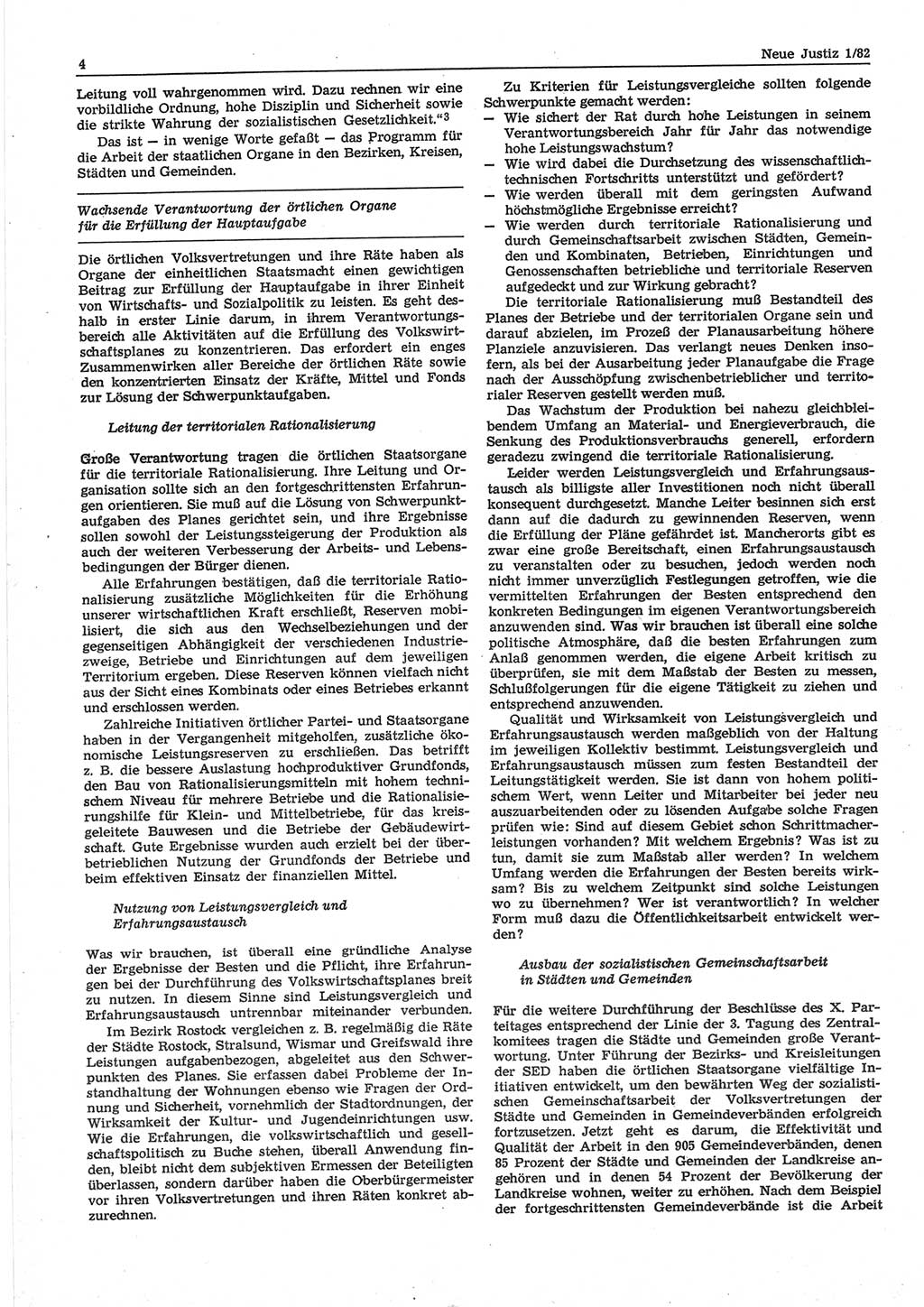 Neue Justiz (NJ), Zeitschrift für sozialistisches Recht und Gesetzlichkeit [Deutsche Demokratische Republik (DDR)], 36. Jahrgang 1982, Seite 4 (NJ DDR 1982, S. 4)